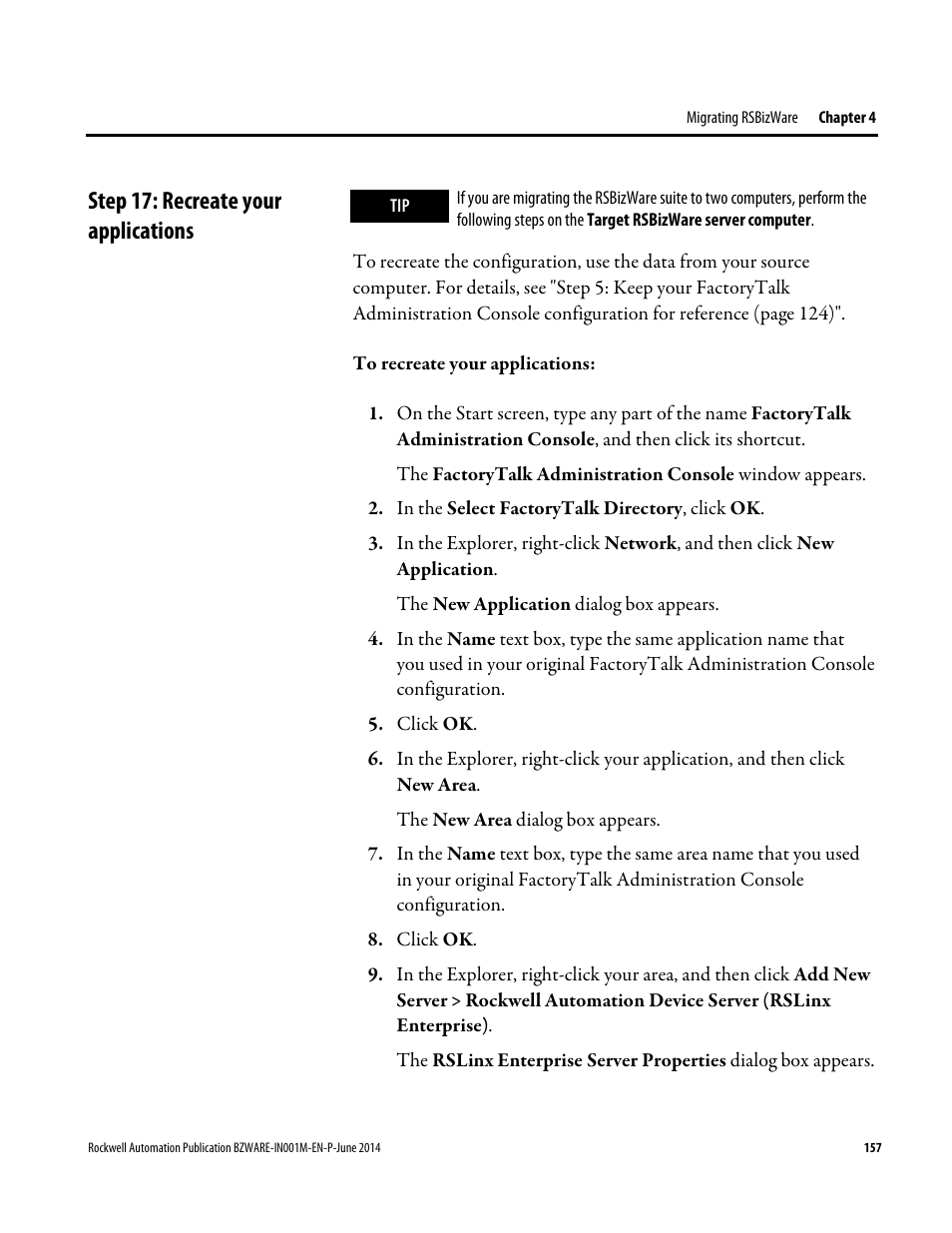 Step 17: recreate your applications | Rockwell Automation RSBizWare Administration Guide User Manual | Page 157 / 312