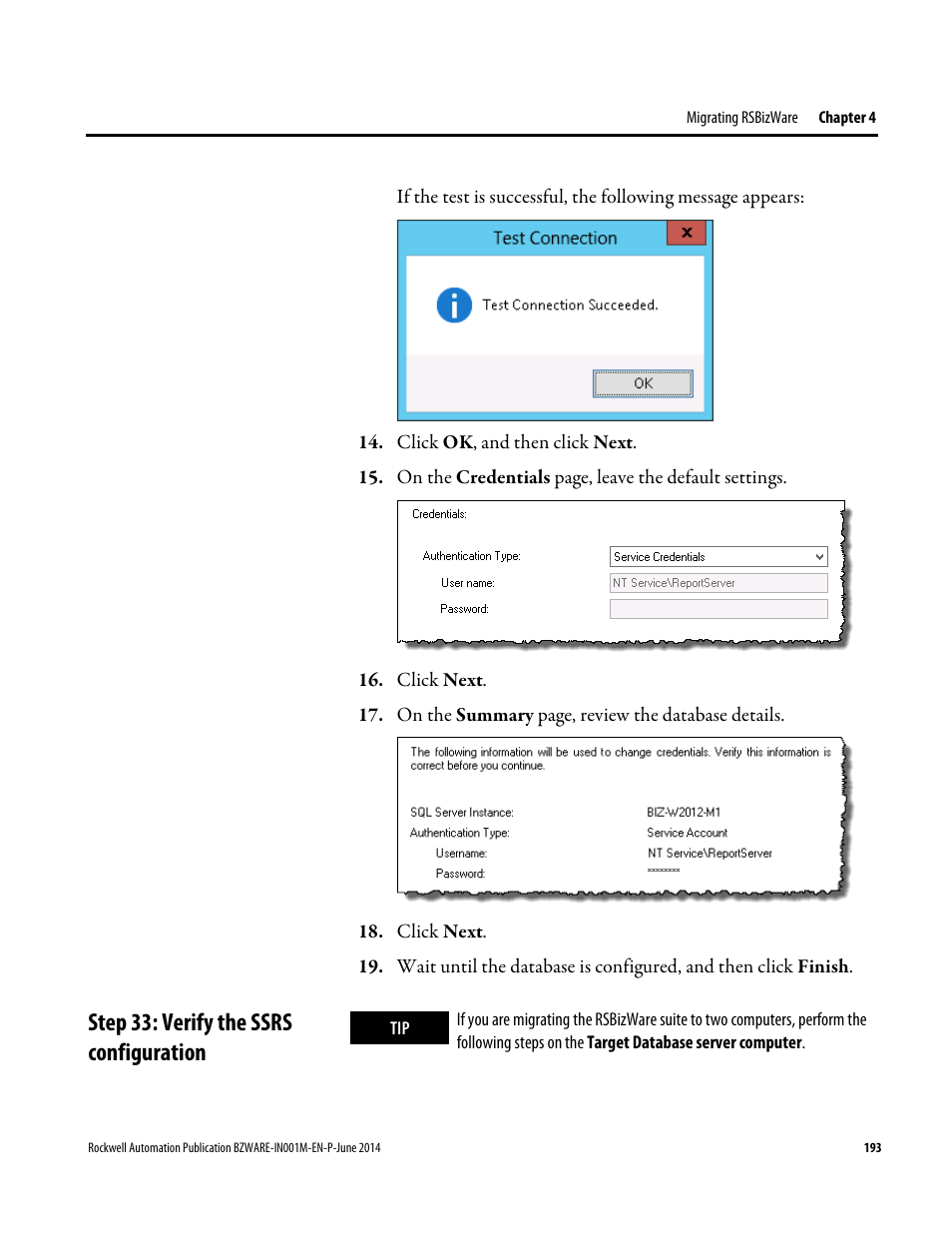 Step 33: verify the ssrs configuration, E 193) | Rockwell Automation RSBizWare Administration Guide User Manual | Page 193 / 312