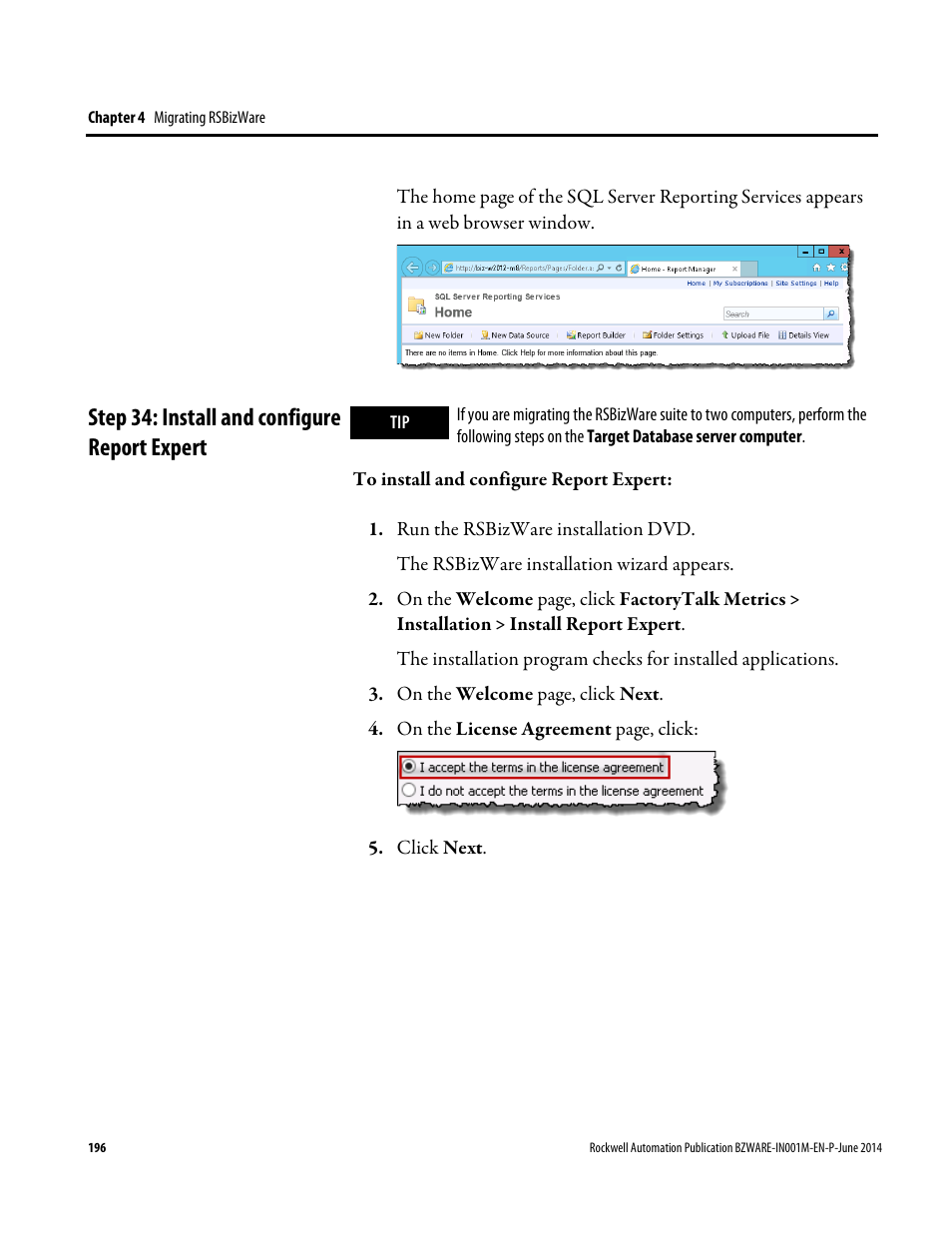 Step 34: install and configure report expert | Rockwell Automation RSBizWare Administration Guide User Manual | Page 196 / 312