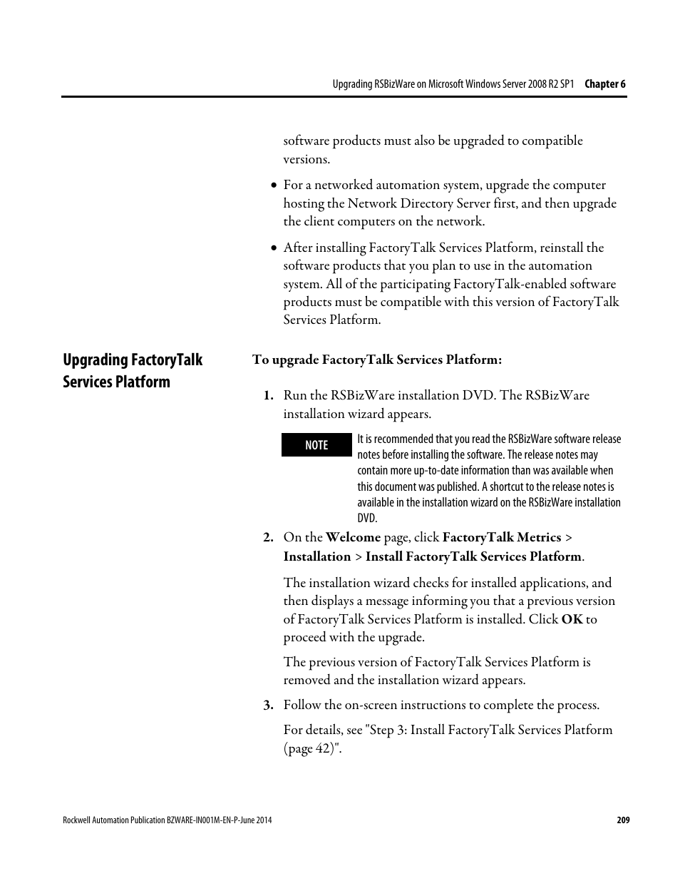 Upgrading factorytalk services platform, E 209) | Rockwell Automation RSBizWare Administration Guide User Manual | Page 209 / 312