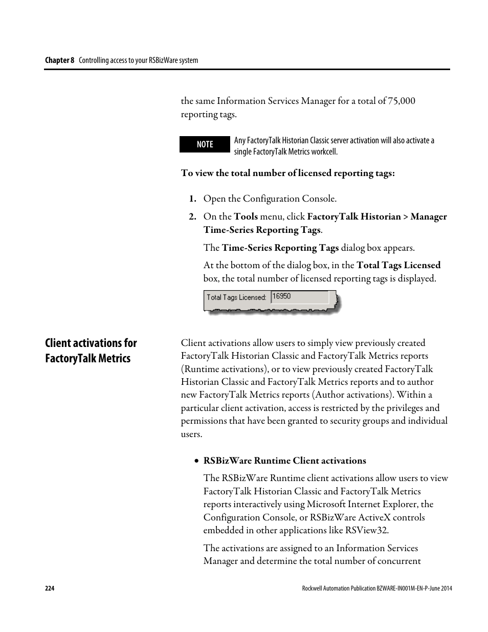 Client activations for factorytalk metrics | Rockwell Automation RSBizWare Administration Guide User Manual | Page 224 / 312