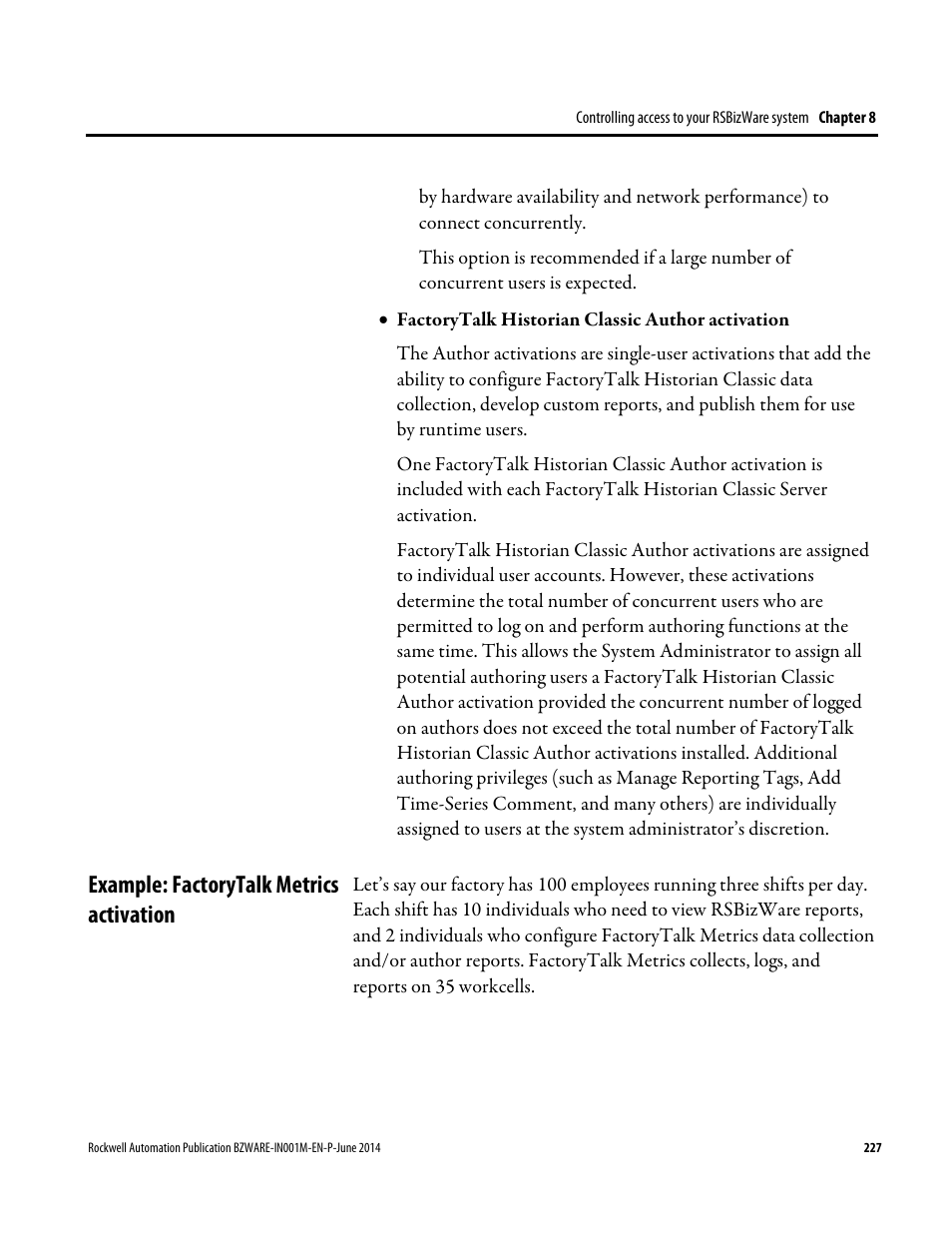 Example: factorytalk metrics activation | Rockwell Automation RSBizWare Administration Guide User Manual | Page 227 / 312