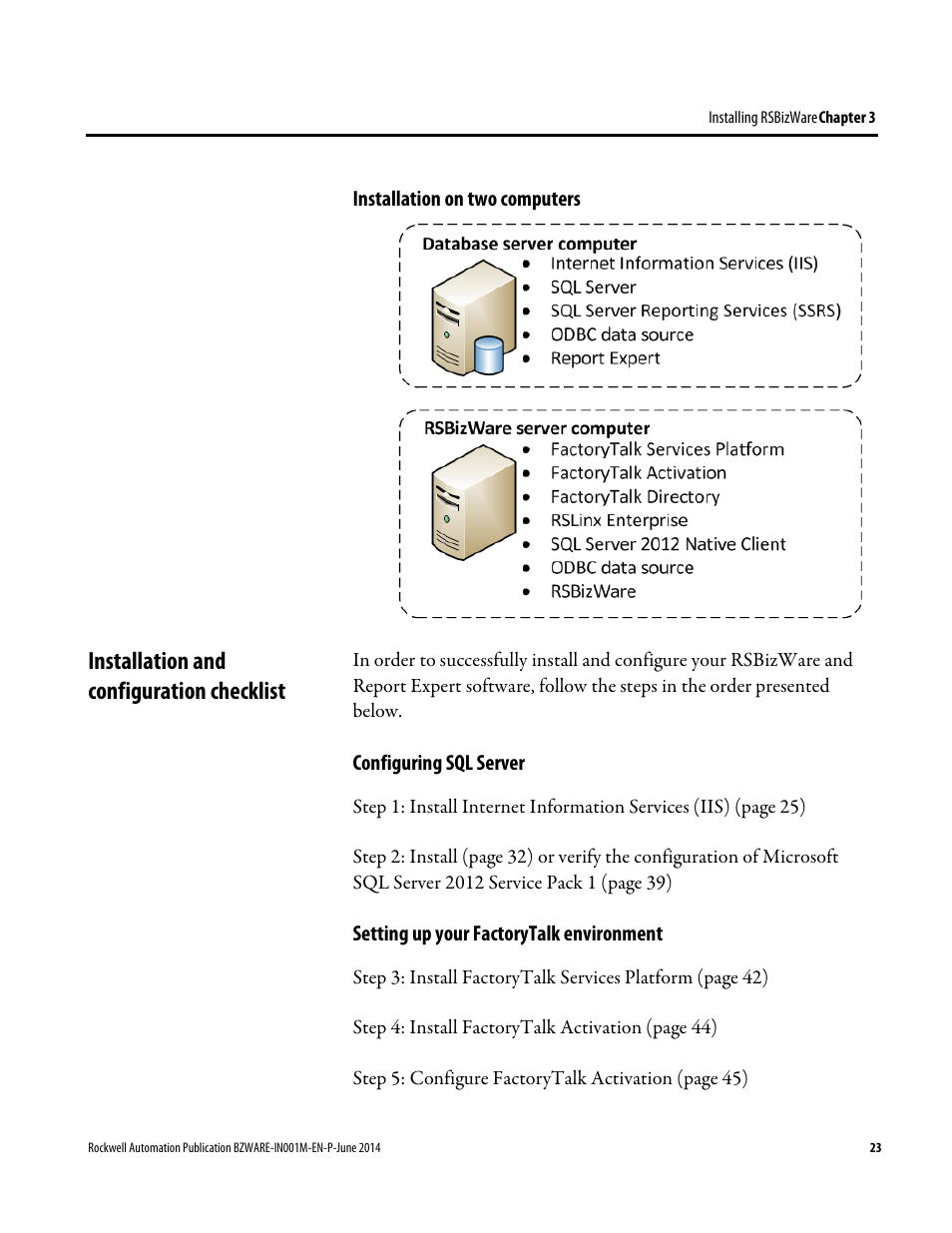 Installation and configuration checklist | Rockwell Automation RSBizWare Administration Guide User Manual | Page 23 / 312