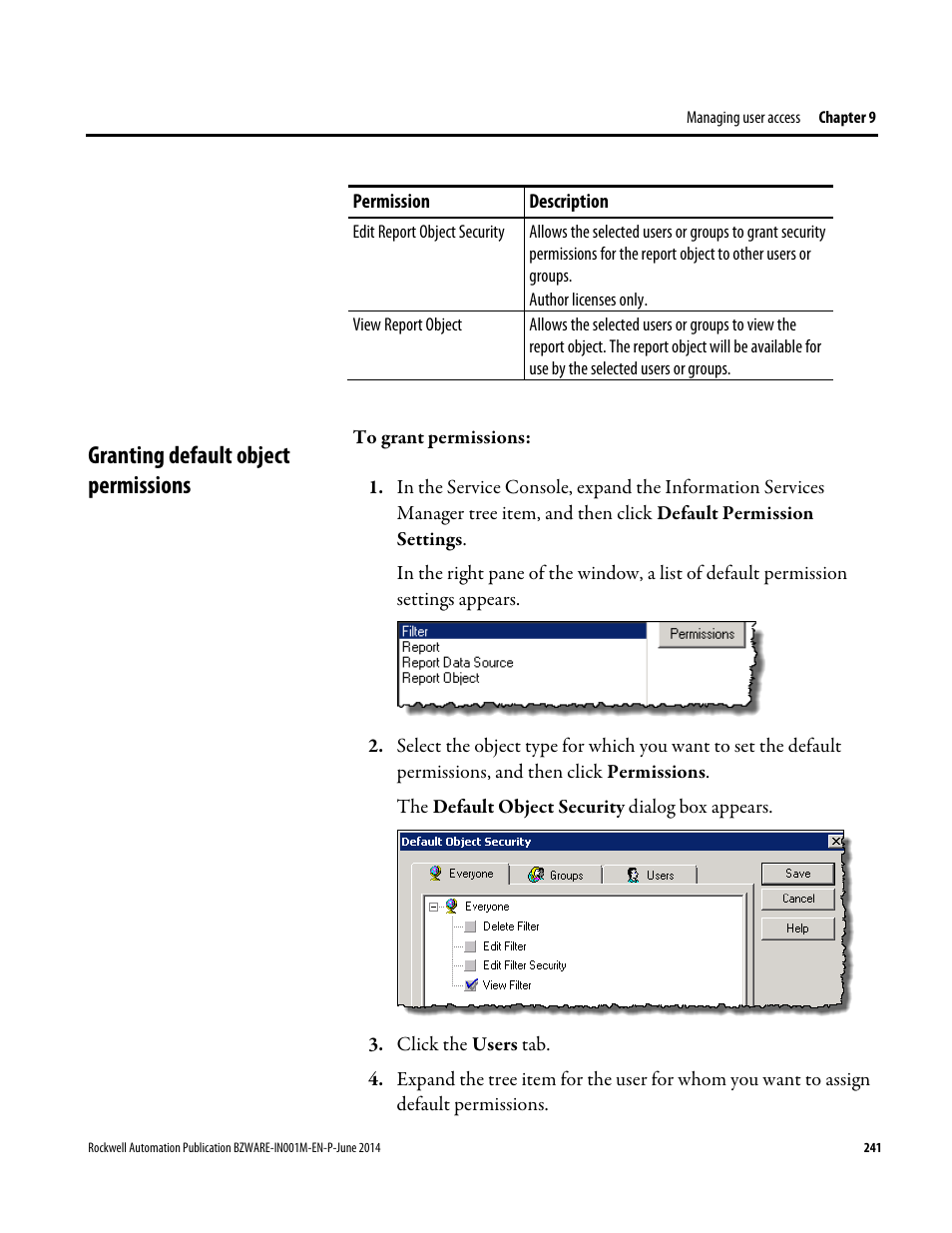 Granting default object permissions | Rockwell Automation RSBizWare Administration Guide User Manual | Page 241 / 312