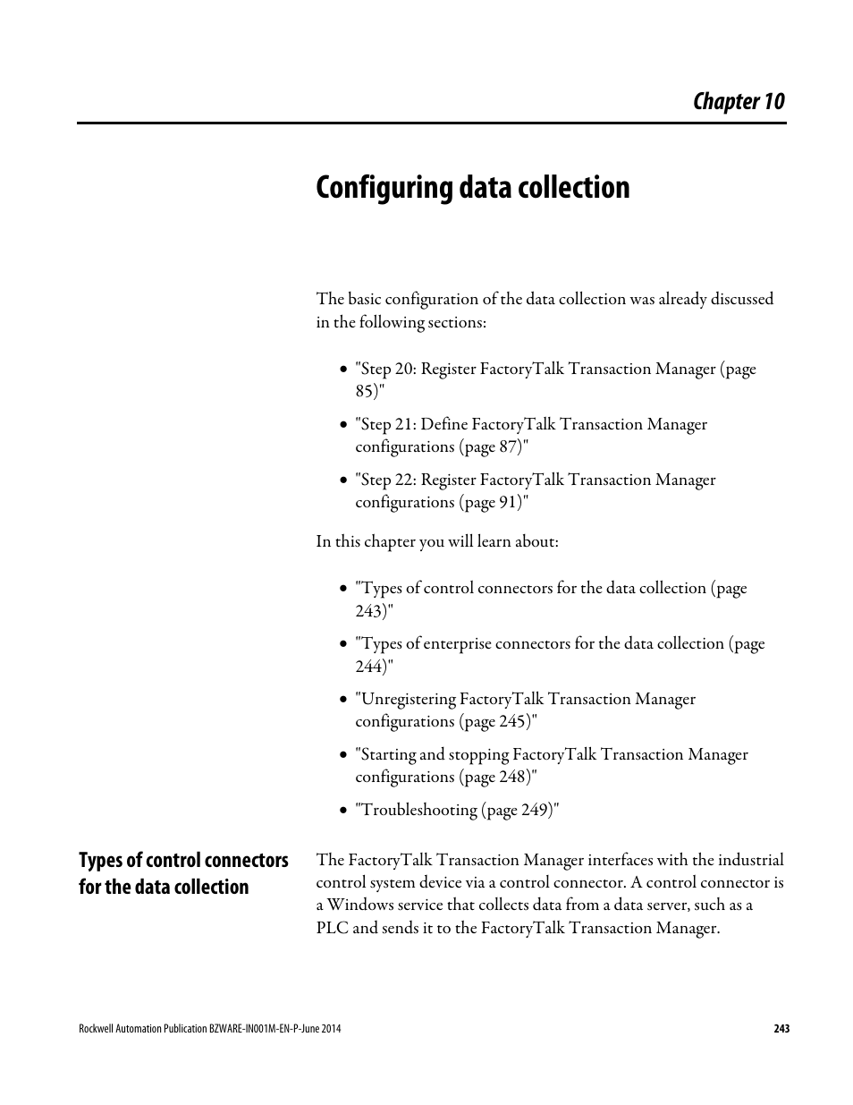 Configuring data collection, Chapter 10 | Rockwell Automation RSBizWare Administration Guide User Manual | Page 243 / 312