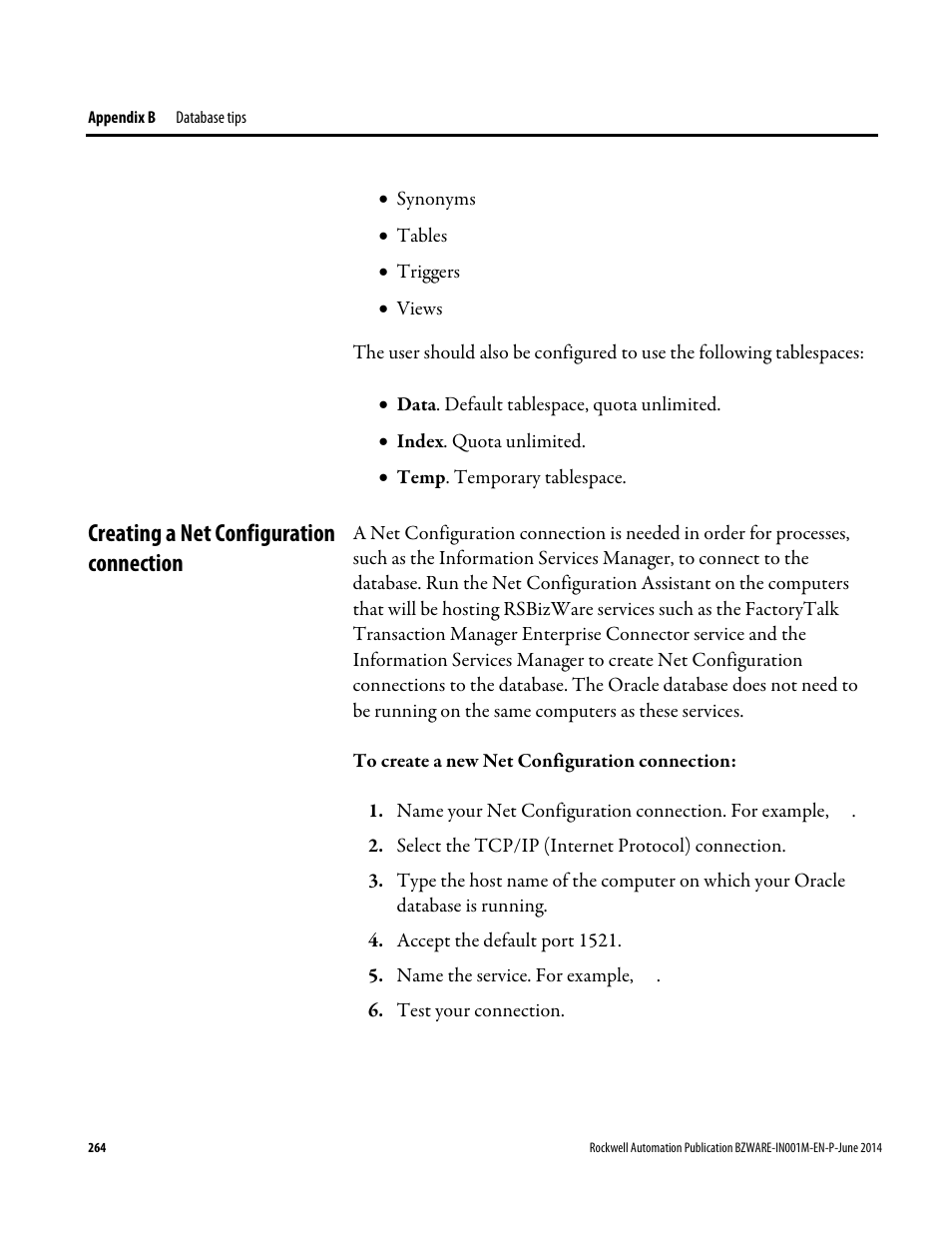 Creating a net configuration connection | Rockwell Automation RSBizWare Administration Guide User Manual | Page 264 / 312