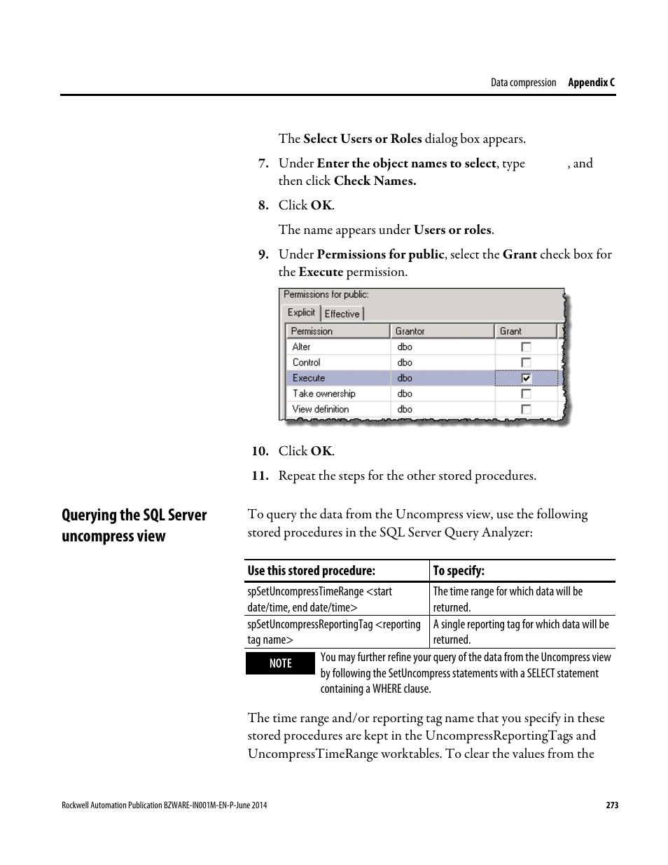 Querying the sql server uncompress view | Rockwell Automation RSBizWare Administration Guide User Manual | Page 273 / 312