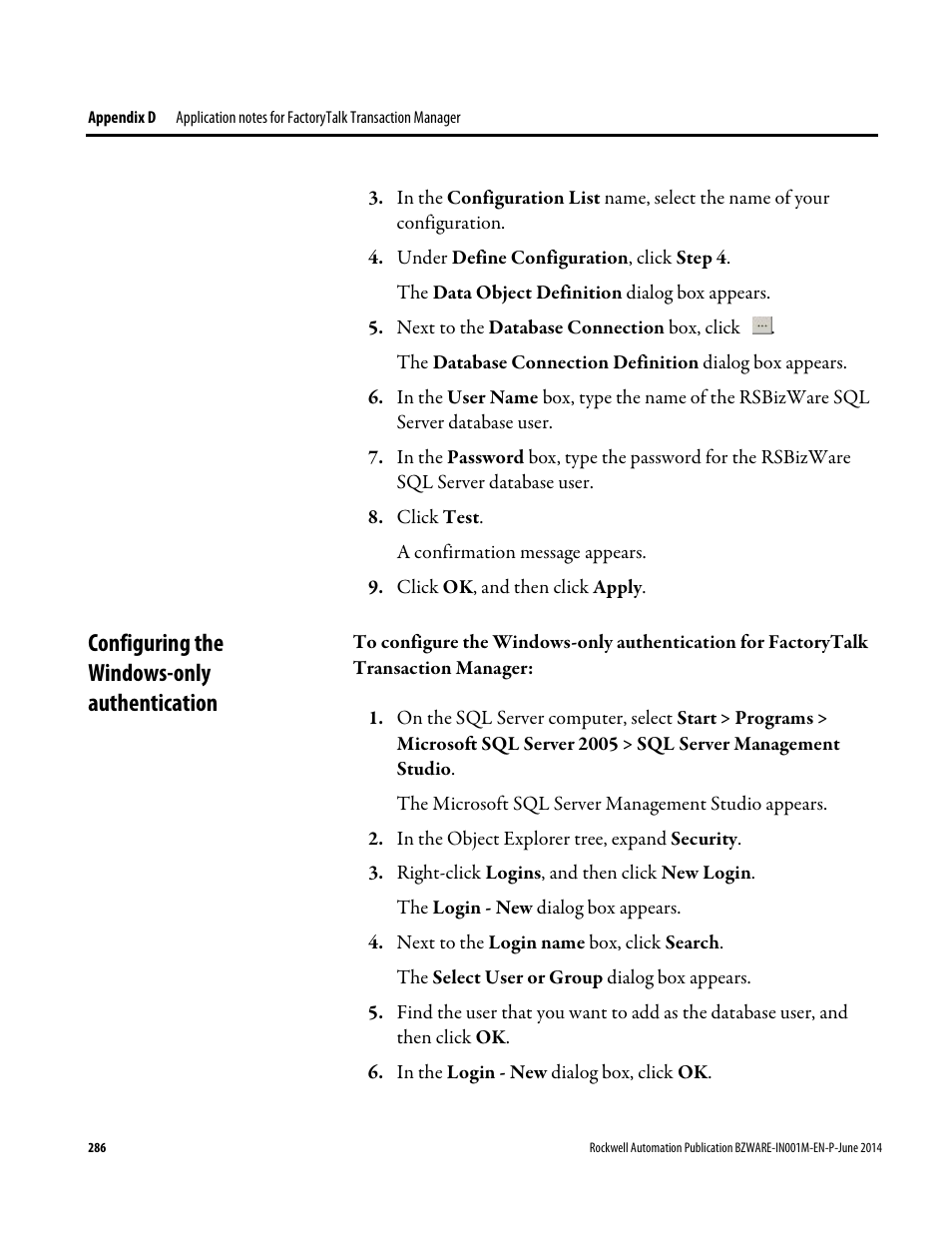 Configuring the windows-only authentication | Rockwell Automation RSBizWare Administration Guide User Manual | Page 286 / 312