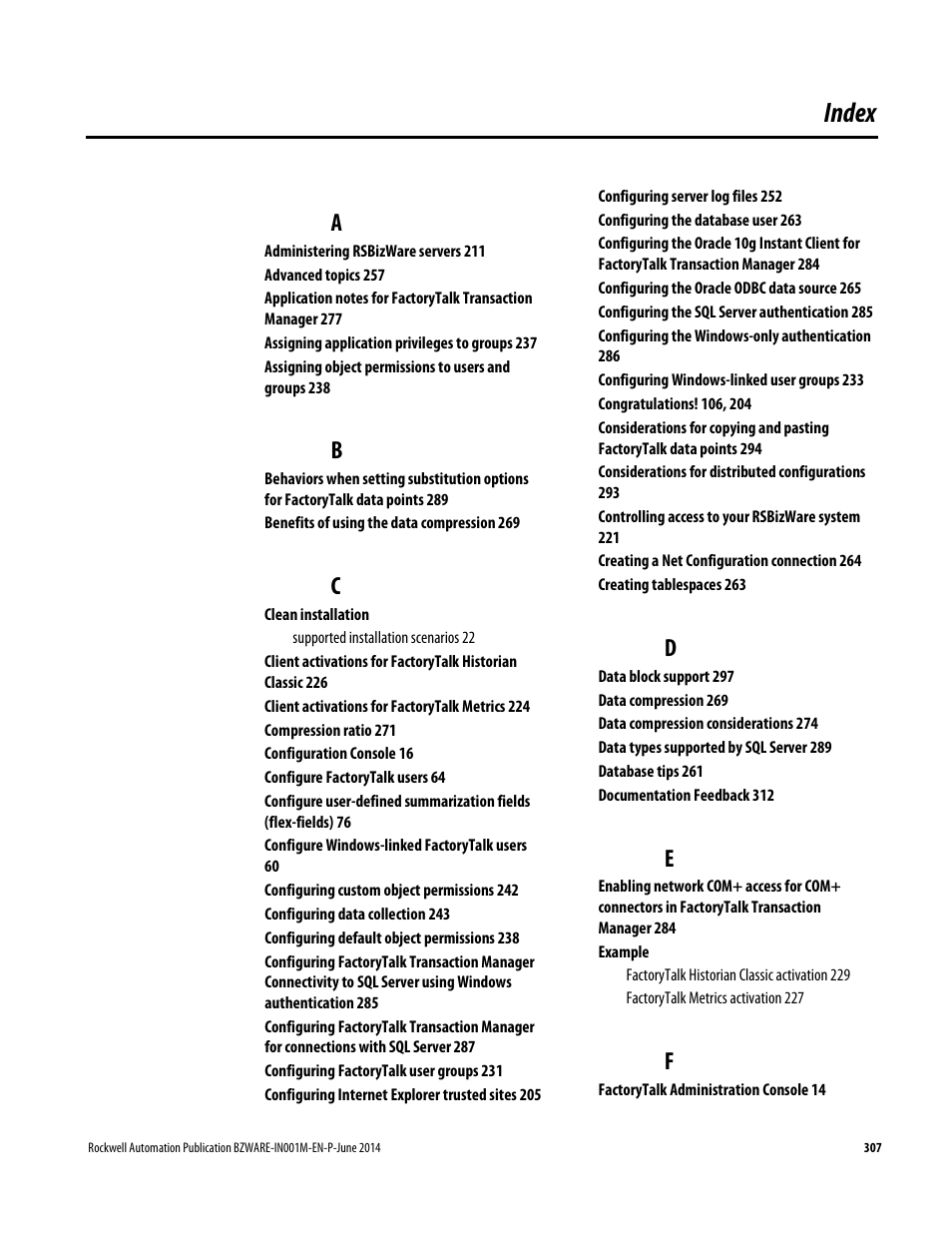 Index | Rockwell Automation RSBizWare Administration Guide User Manual | Page 307 / 312