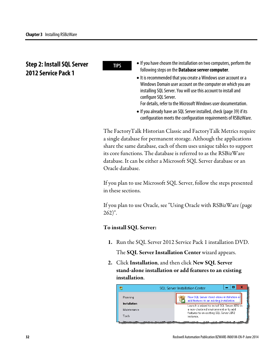 Step 2: install sql server 2012 service pack 1 | Rockwell Automation RSBizWare Administration Guide User Manual | Page 32 / 312