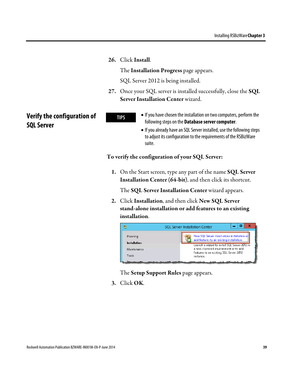Verify the configuration of sql server | Rockwell Automation RSBizWare Administration Guide User Manual | Page 39 / 312