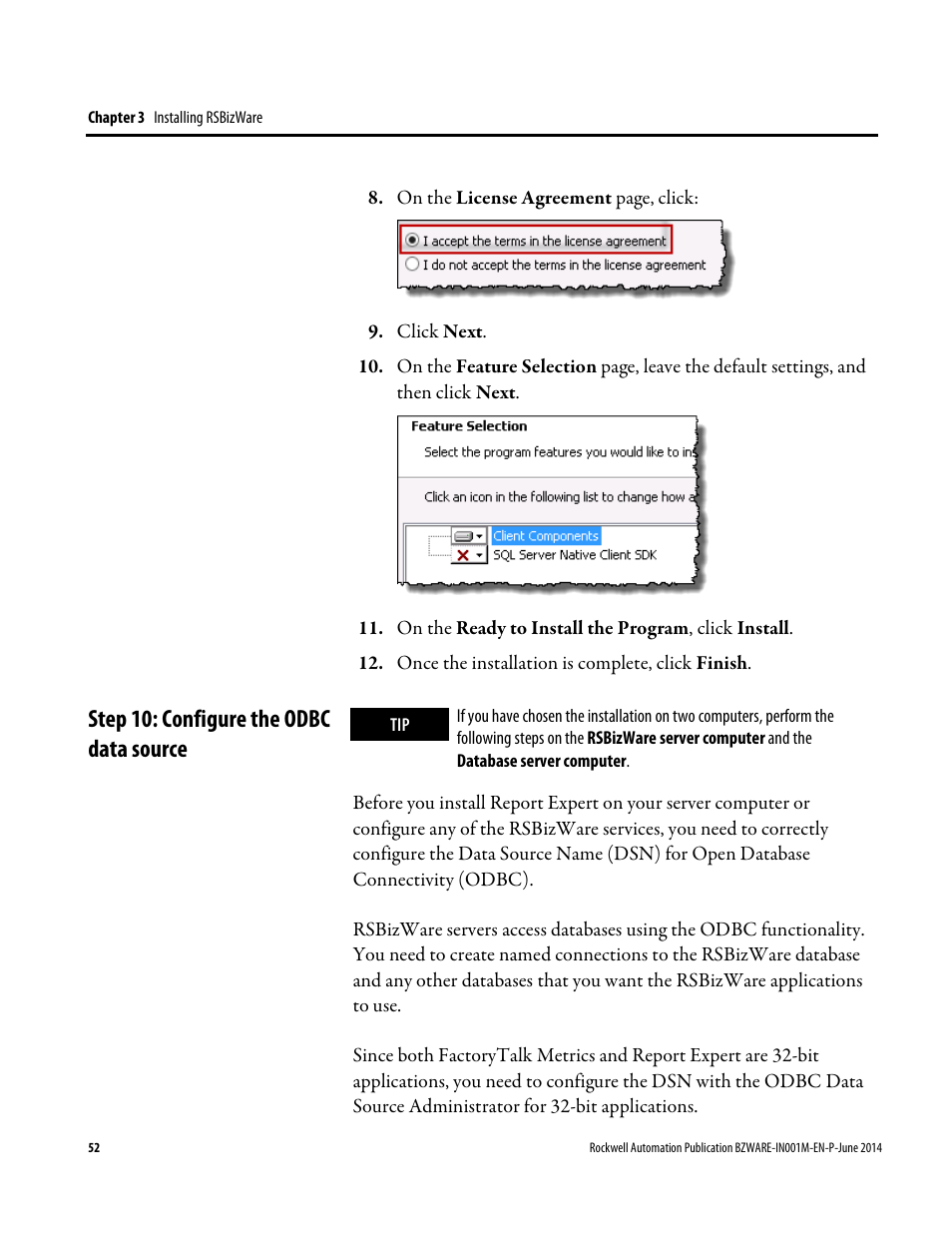 Step 10: configure the odbc data source, E 52) | Rockwell Automation RSBizWare Administration Guide User Manual | Page 52 / 312