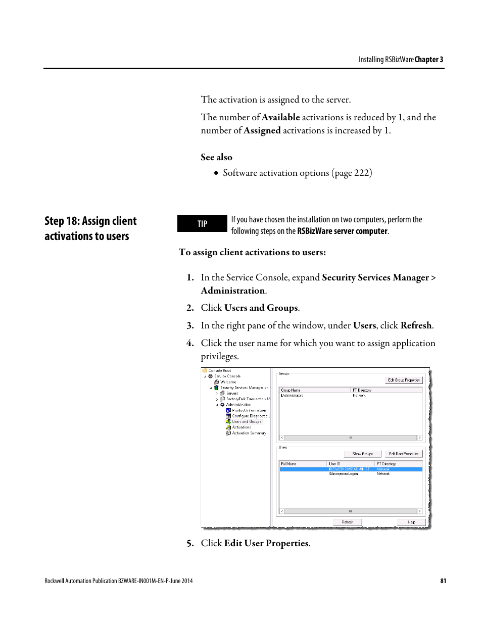 Step 18: assign client activations to users | Rockwell Automation RSBizWare Administration Guide User Manual | Page 81 / 312