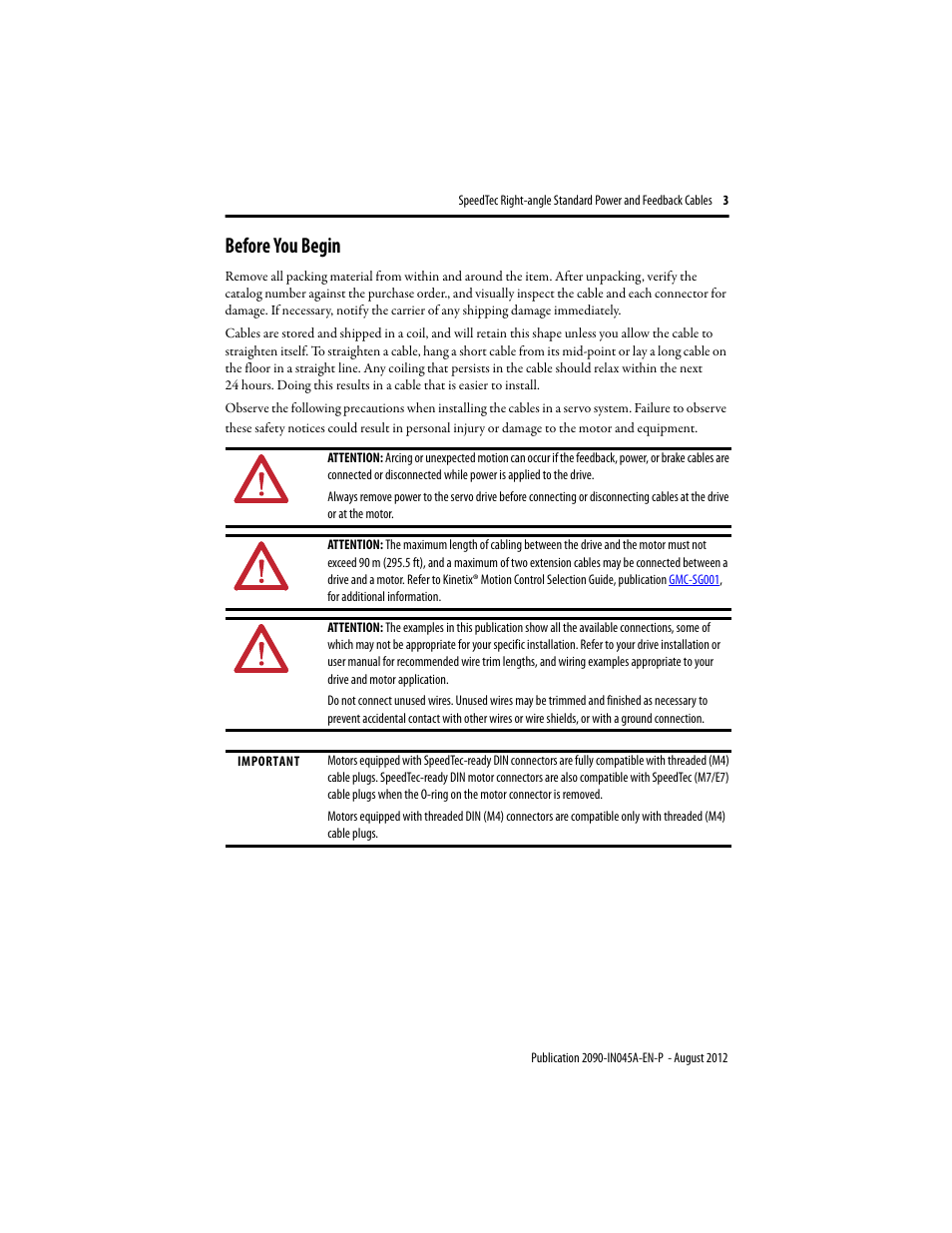 Before you begin | Rockwell Automation 2090-CPBM7DF-16RAxx SpeedTec Right-angle Standard Power and Feedback Cables User Manual | Page 3 / 8