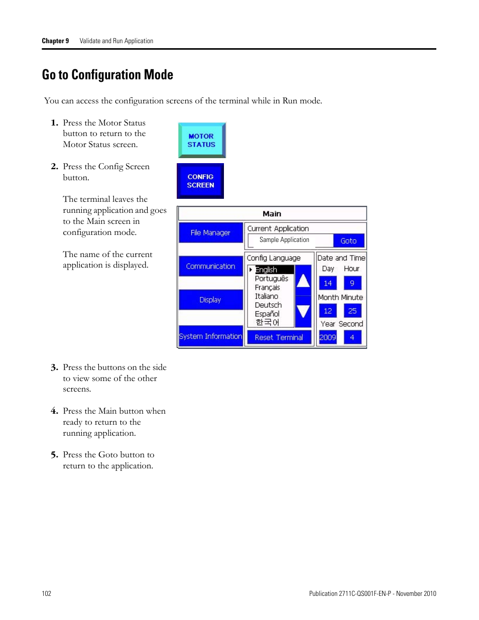 Go to configuration mode, Go to, Configuration | Mode | Rockwell Automation 2711C-xxxx PanelView Component HMI Terminals Quick Start User Manual | Page 102 / 110