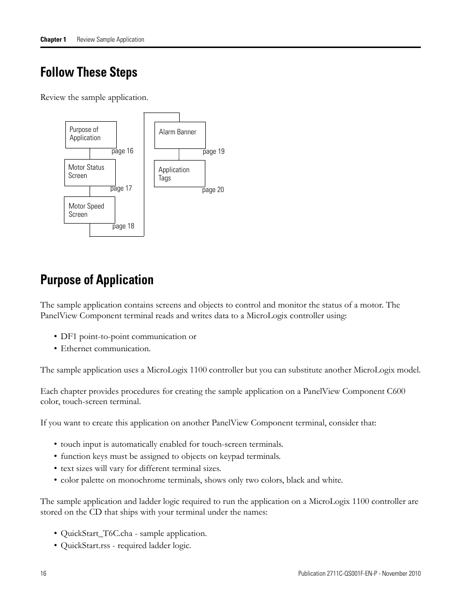 Follow these steps, Purpose of application, Follow these steps purpose of application | Rockwell Automation 2711C-xxxx PanelView Component HMI Terminals Quick Start User Manual | Page 16 / 110