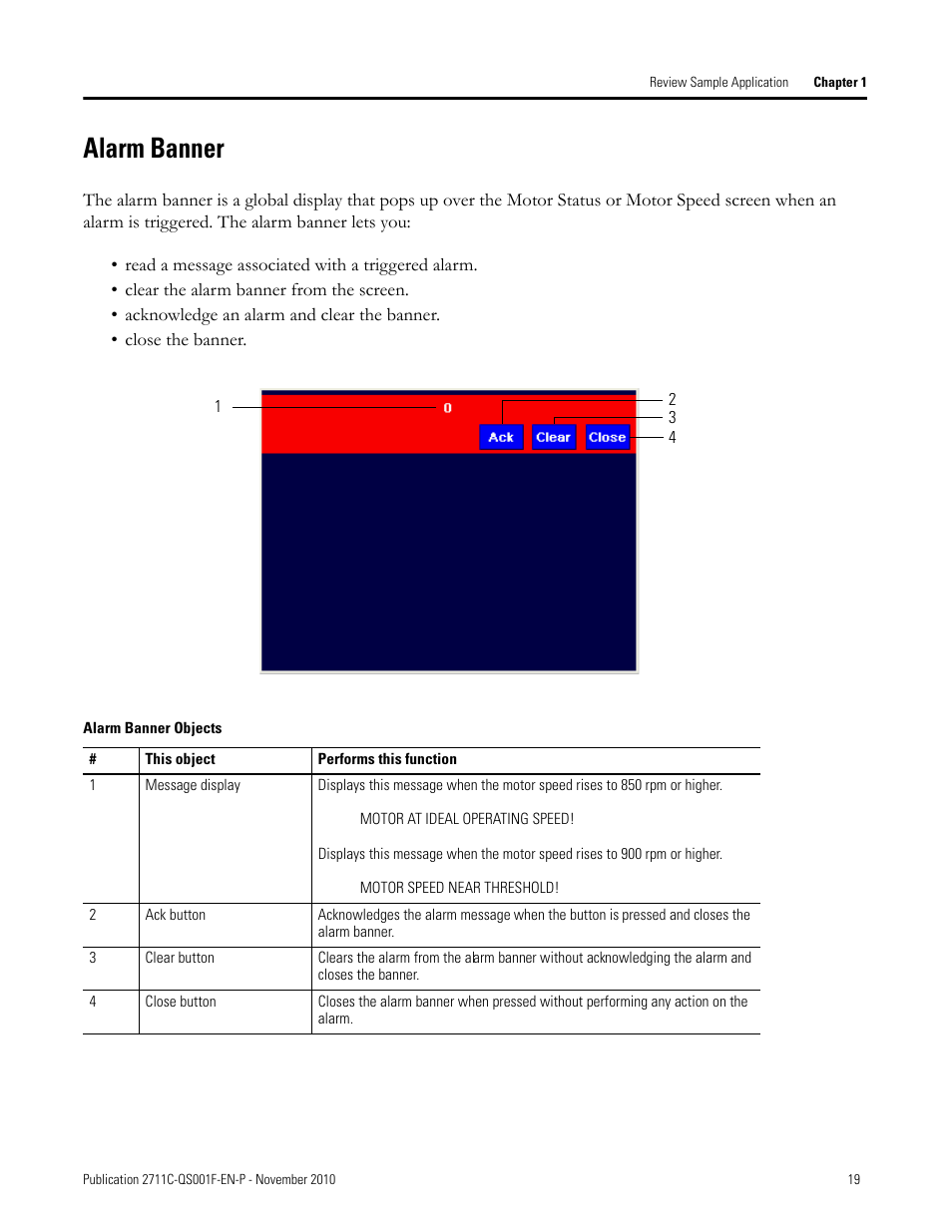 Alarm banner | Rockwell Automation 2711C-xxxx PanelView Component HMI Terminals Quick Start User Manual | Page 19 / 110
