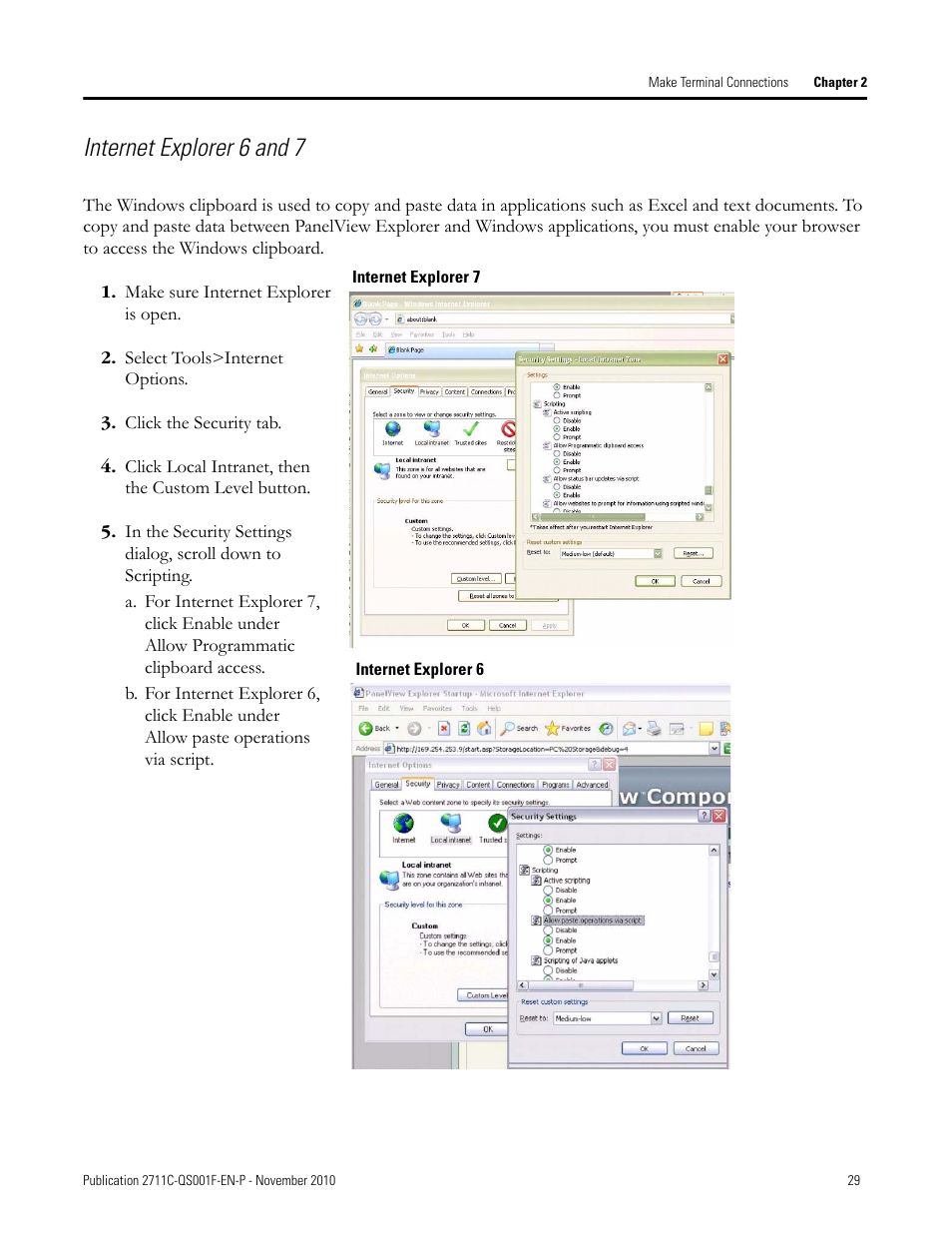 Internet explorer 6 and 7 | Rockwell Automation 2711C-xxxx PanelView Component HMI Terminals Quick Start User Manual | Page 29 / 110