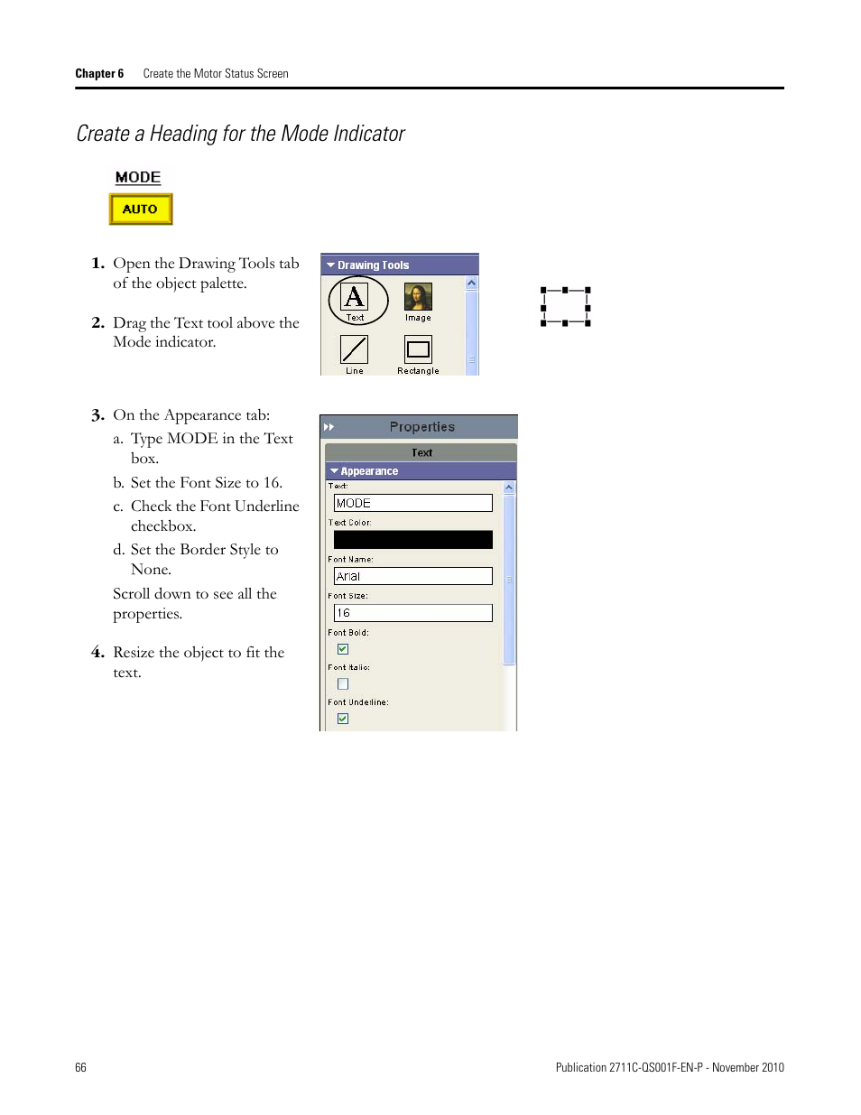 Create a heading for the mode indicator | Rockwell Automation 2711C-xxxx PanelView Component HMI Terminals Quick Start User Manual | Page 66 / 110