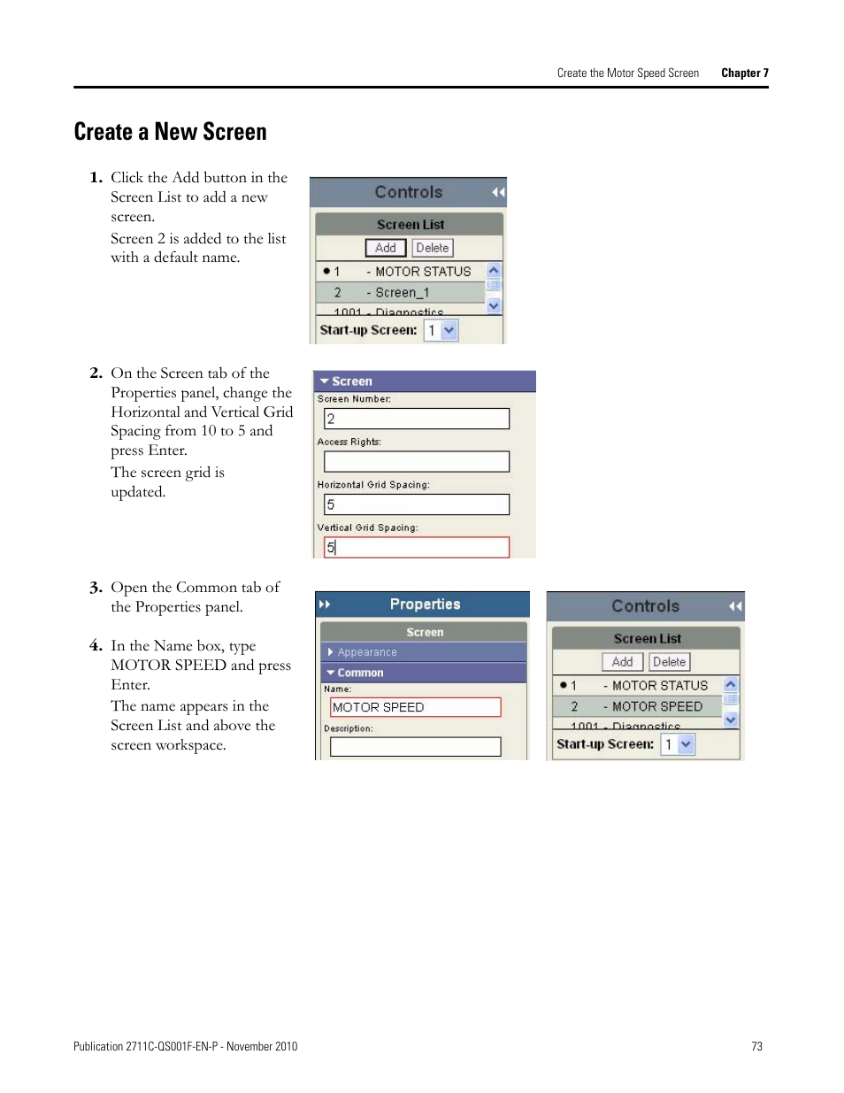 Create a new screen, Create a new, Screen | Rockwell Automation 2711C-xxxx PanelView Component HMI Terminals Quick Start User Manual | Page 73 / 110