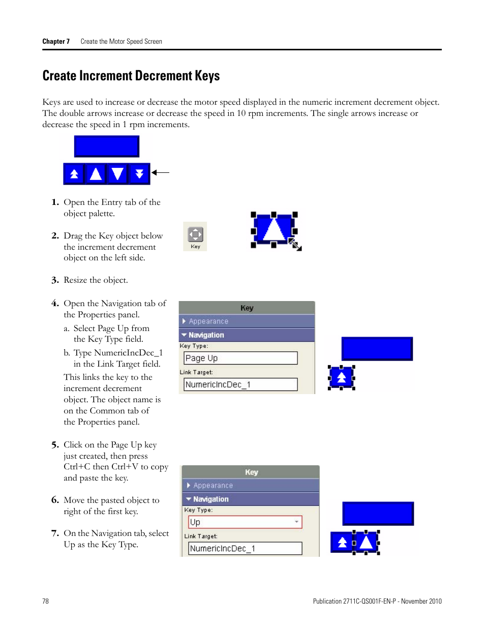 Create increment decrement keys, Create, Increment | Decrement keys | Rockwell Automation 2711C-xxxx PanelView Component HMI Terminals Quick Start User Manual | Page 78 / 110
