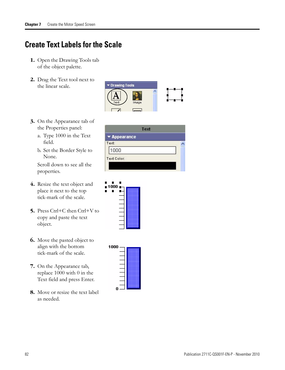 Create text labels for the scale, Create text, Labels for the | Scale | Rockwell Automation 2711C-xxxx PanelView Component HMI Terminals Quick Start User Manual | Page 82 / 110