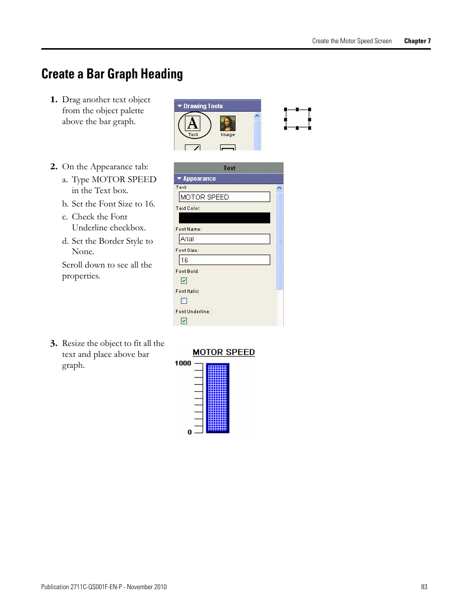 Create a bar graph heading, Create a bar, Graph heading | Rockwell Automation 2711C-xxxx PanelView Component HMI Terminals Quick Start User Manual | Page 83 / 110