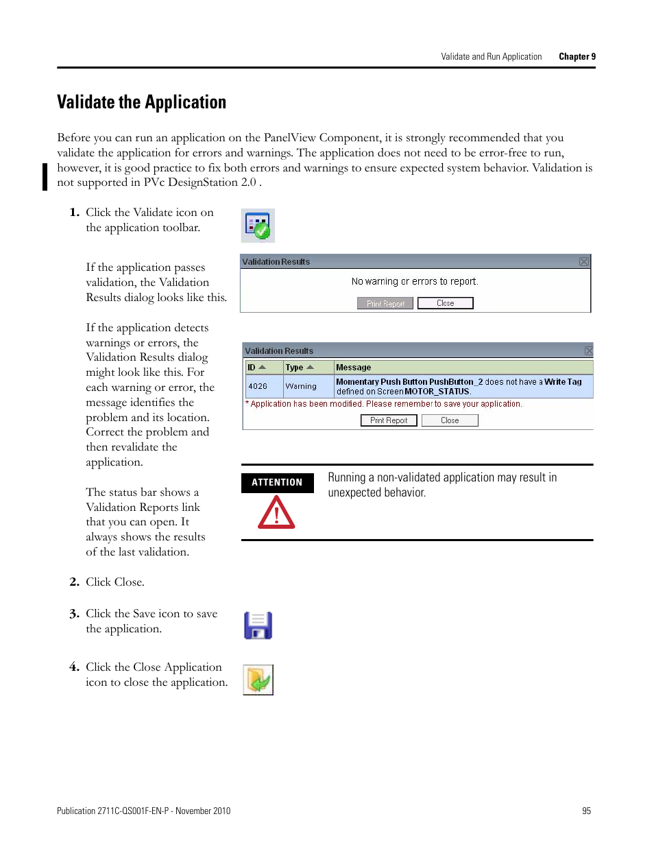 Validate the application, Validate the, Application | Rockwell Automation 2711C-xxxx PanelView Component HMI Terminals Quick Start User Manual | Page 95 / 110