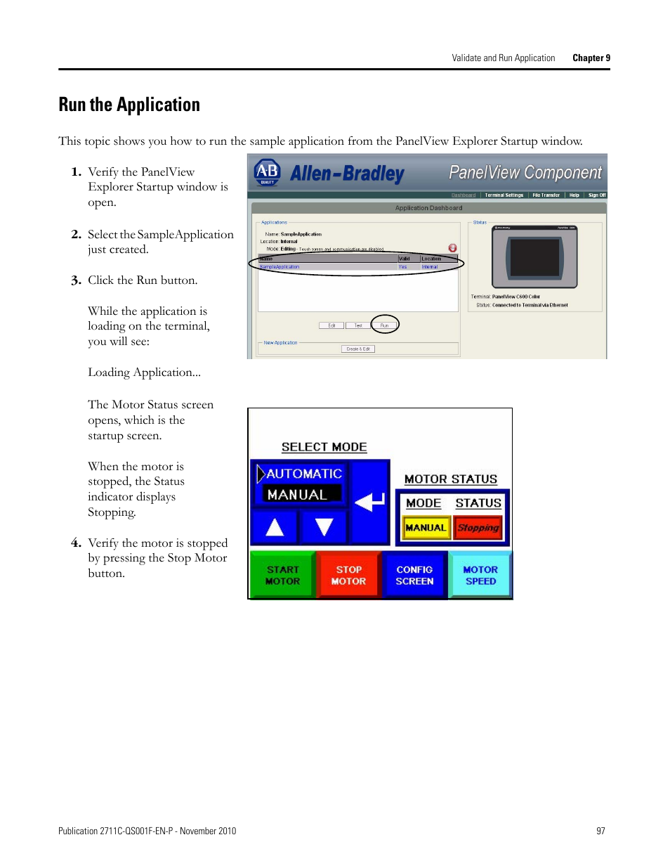 Run the application, Run the, Application | Rockwell Automation 2711C-xxxx PanelView Component HMI Terminals Quick Start User Manual | Page 97 / 110