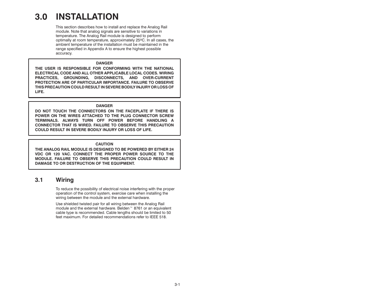 0 installation, 1 wiring | Rockwell Automation 61C346 4 Input 0-10V Analog Rail Module User Manual | Page 15 / 46