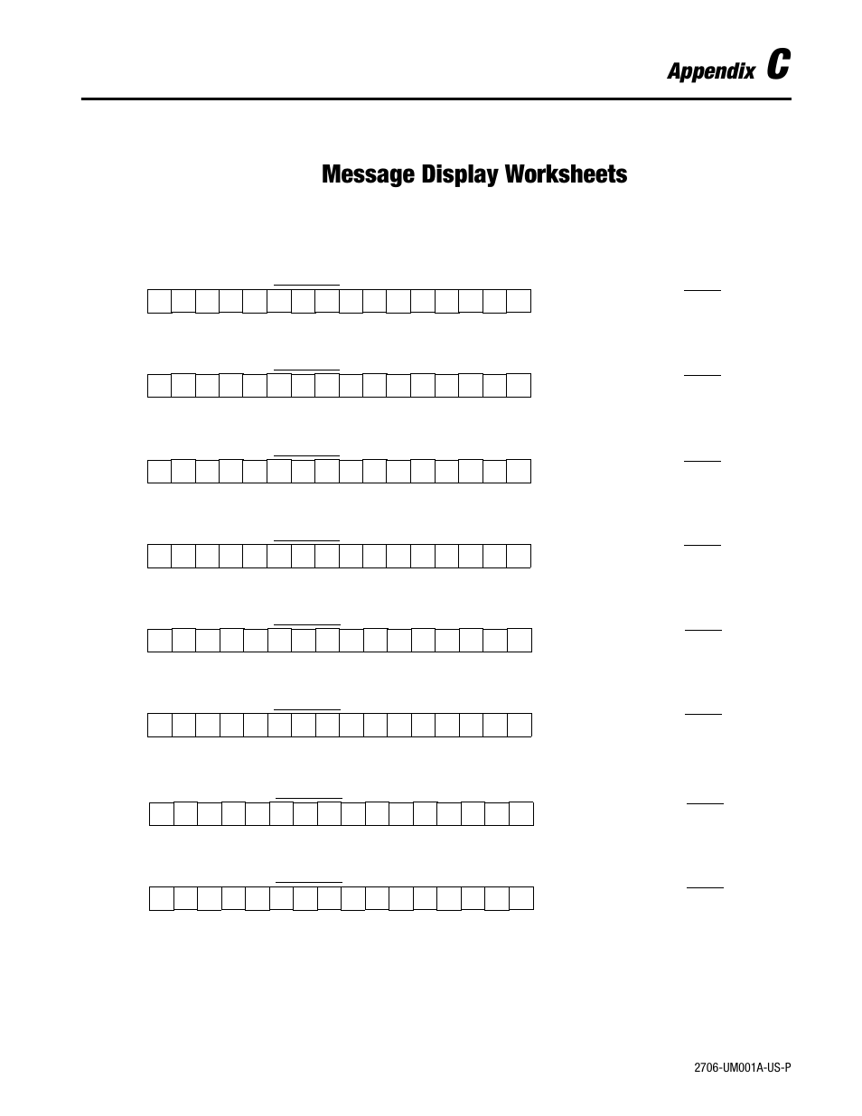 C - message display worksheets, Message display worksheets, Appendix | Rockwell Automation 2706-DXX Dataliner Message Display DL5 Series User Manual | Page 107 / 119