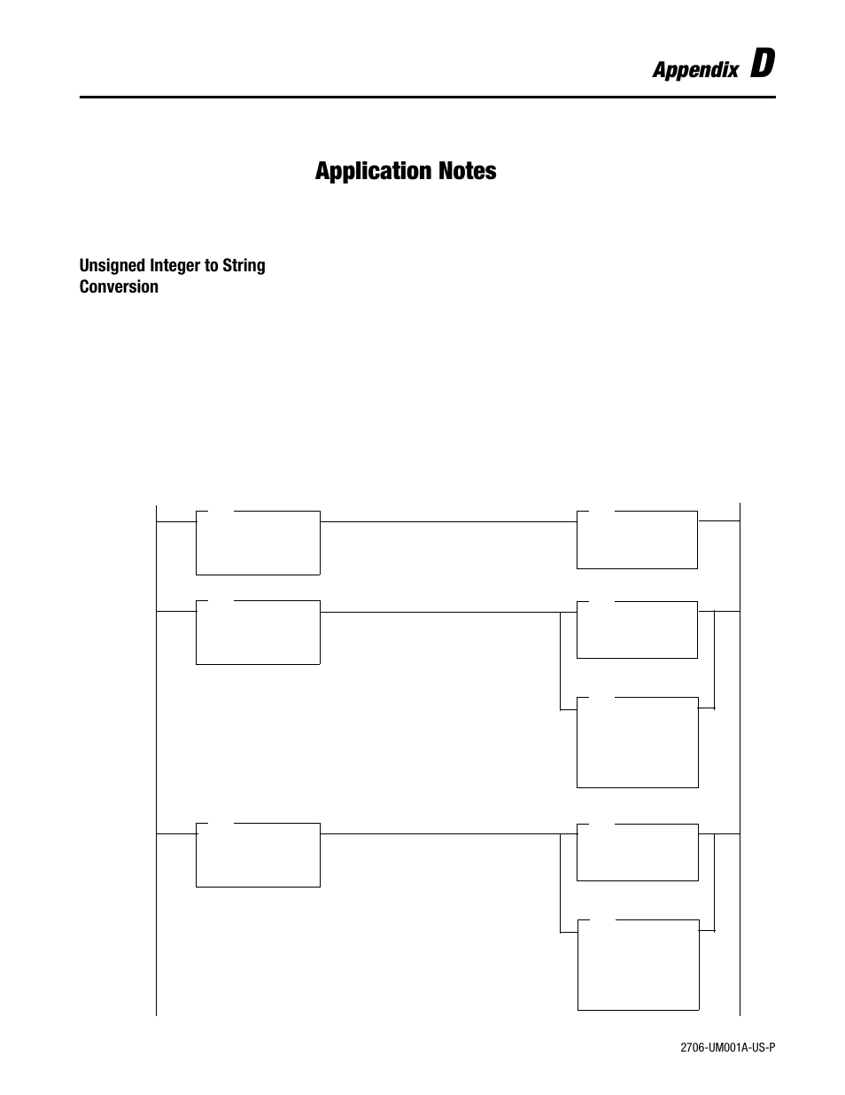 D - application notes, Appendix, Unsigned integer to string conversion | Rockwell Automation 2706-DXX Dataliner Message Display DL5 Series User Manual | Page 109 / 119