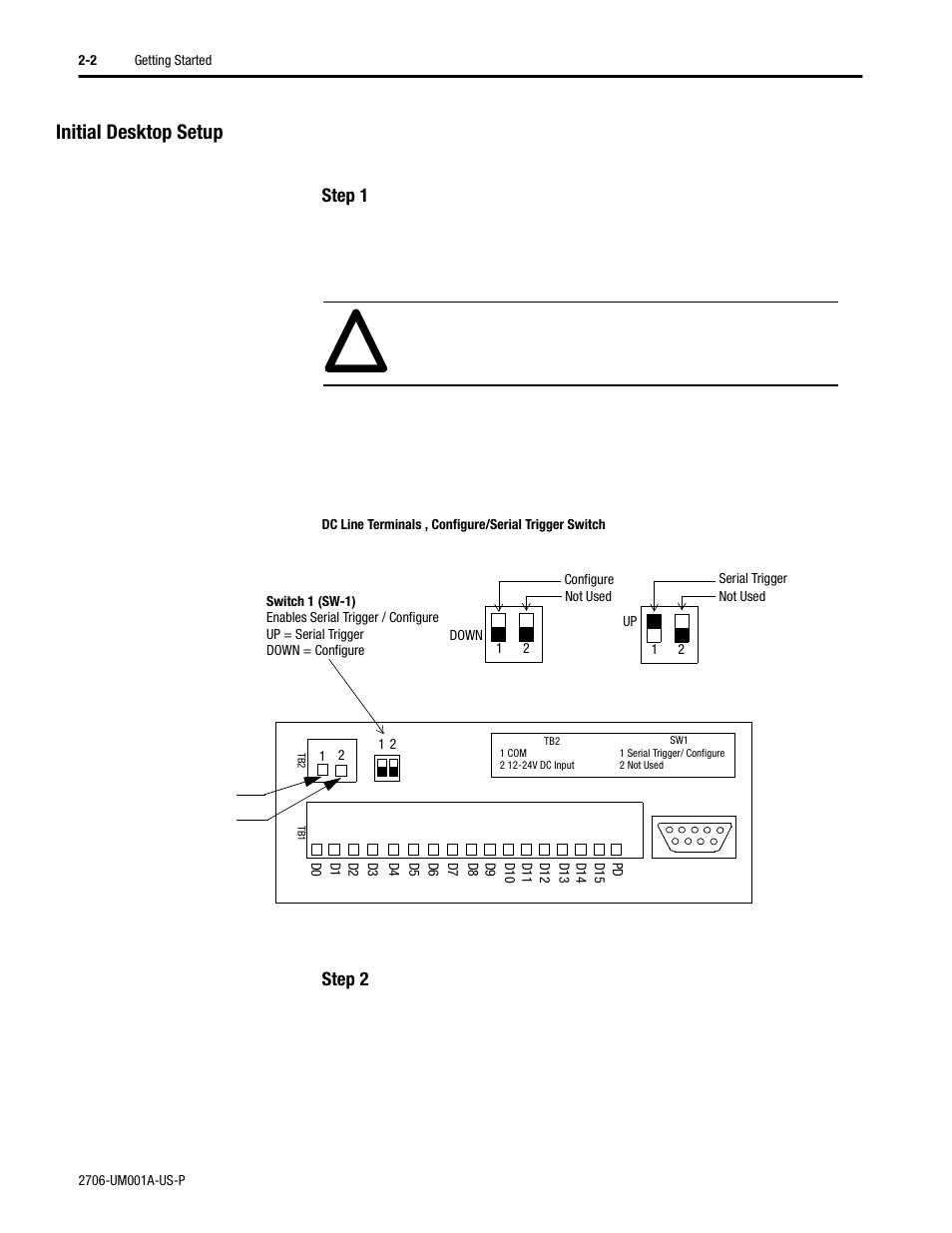 Initial desktop setup, Step 1, Step 2 | Rockwell Automation 2706-DXX Dataliner Message Display DL5 Series User Manual | Page 16 / 119