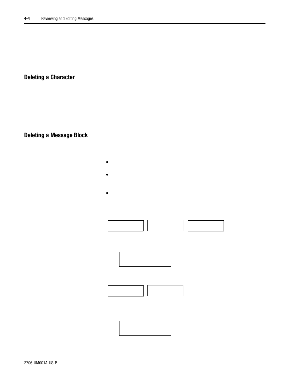 Deleting a character, Deleting a message block | Rockwell Automation 2706-DXX Dataliner Message Display DL5 Series User Manual | Page 40 / 119