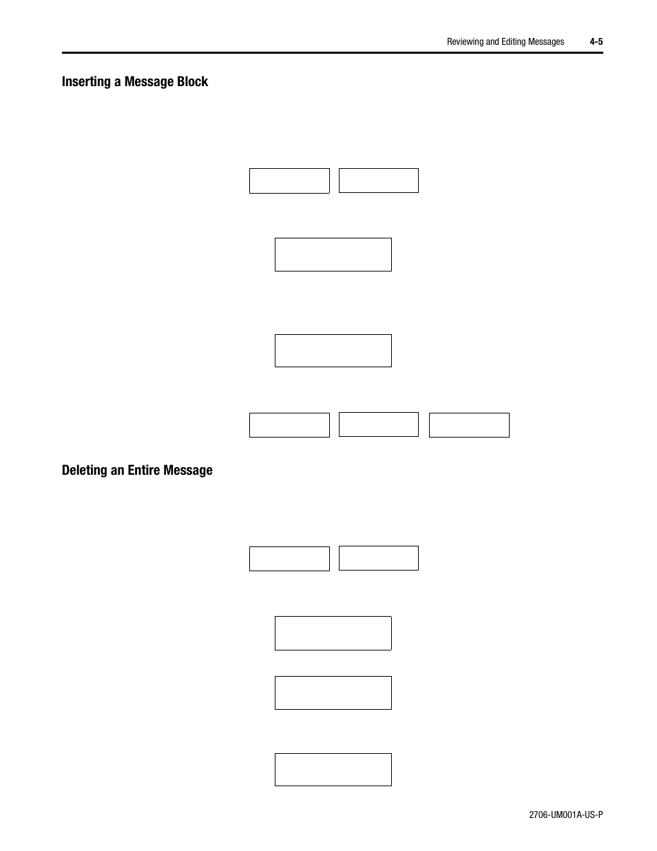 Inserting a mesage block, Deleting an entire message, Inserting a message block | Rockwell Automation 2706-DXX Dataliner Message Display DL5 Series User Manual | Page 41 / 119