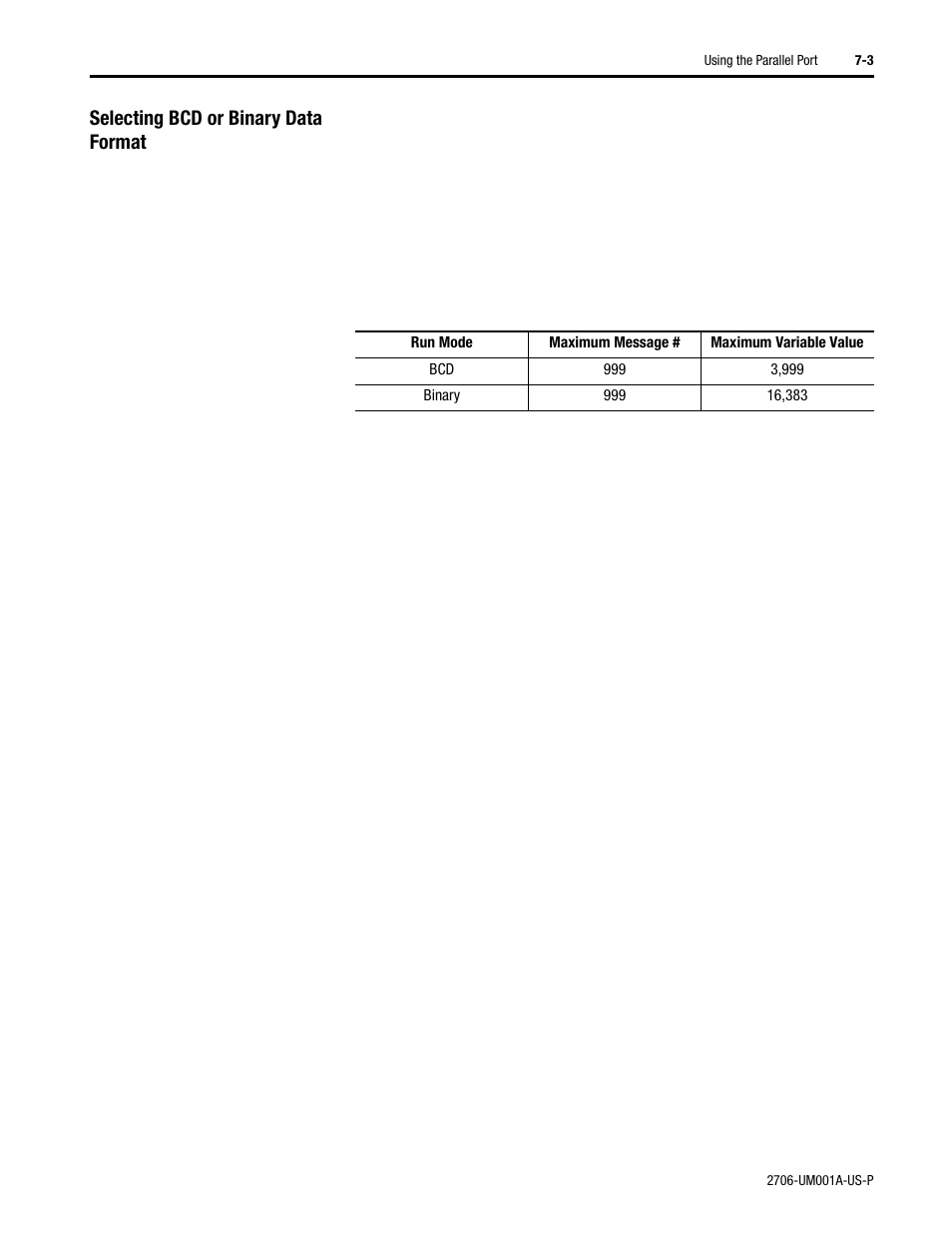 Selecting bcd or binary data format | Rockwell Automation 2706-DXX Dataliner Message Display DL5 Series User Manual | Page 53 / 119