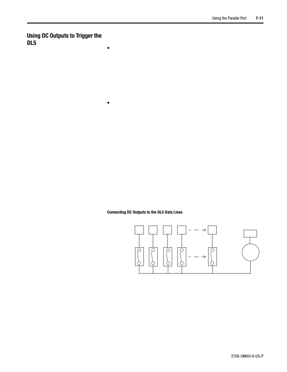 Using dc output to trigger the dl5, Using dc outputs to trigger the dl5 | Rockwell Automation 2706-DXX Dataliner Message Display DL5 Series User Manual | Page 61 / 119