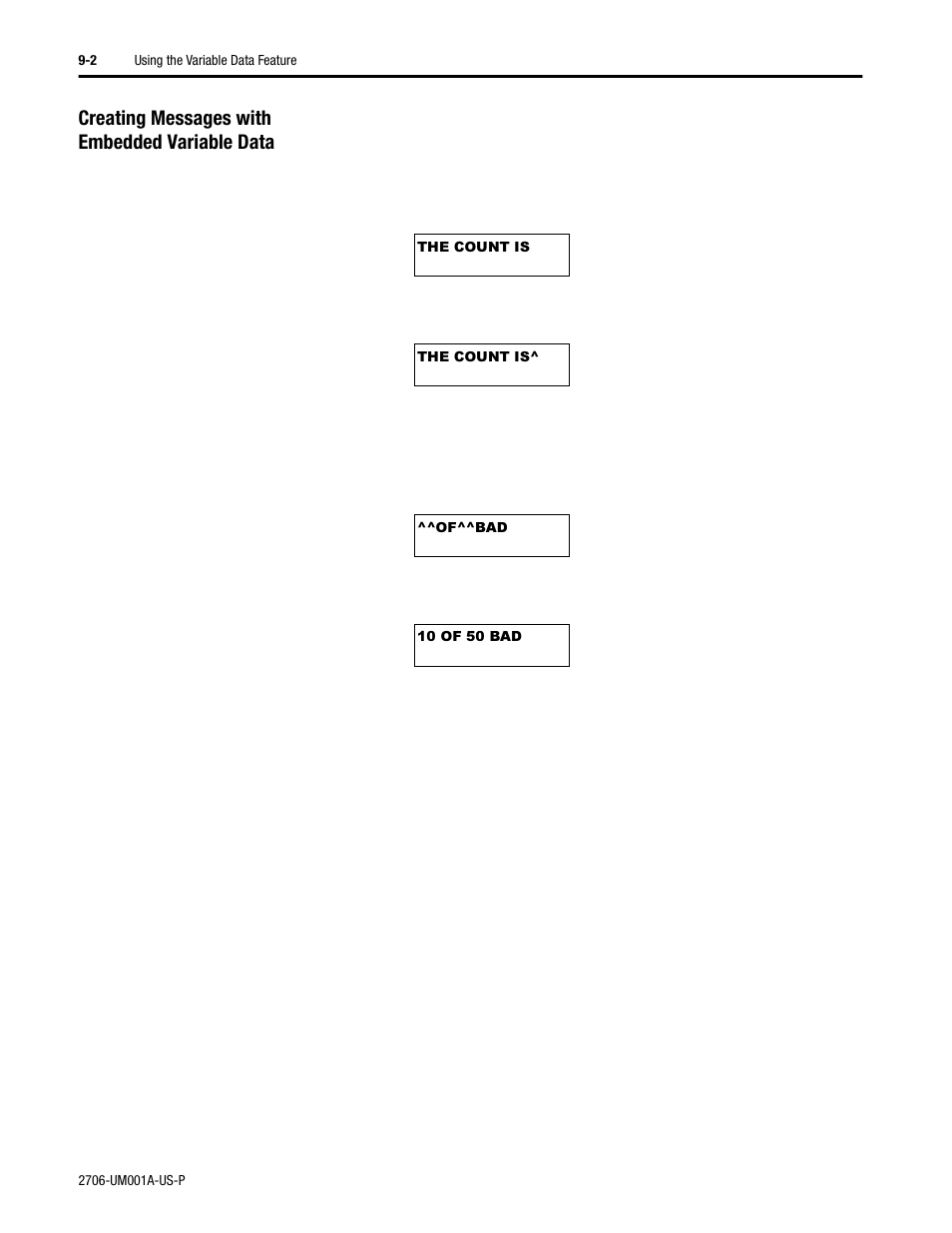 Creating messages with embedded variable data | Rockwell Automation 2706-DXX Dataliner Message Display DL5 Series User Manual | Page 74 / 119