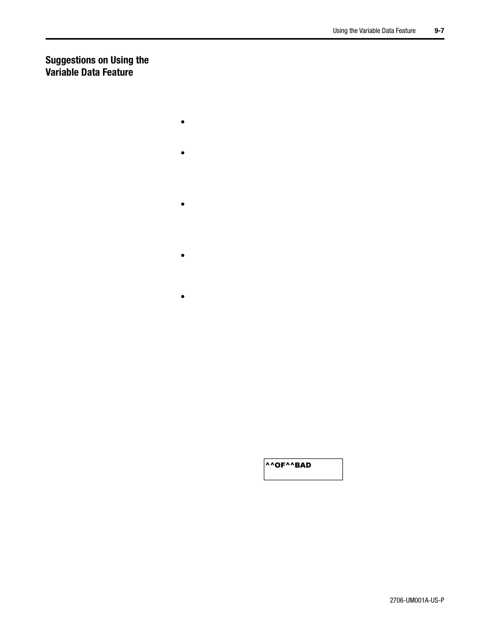 Suggestions on using the variable data feature | Rockwell Automation 2706-DXX Dataliner Message Display DL5 Series User Manual | Page 79 / 119
