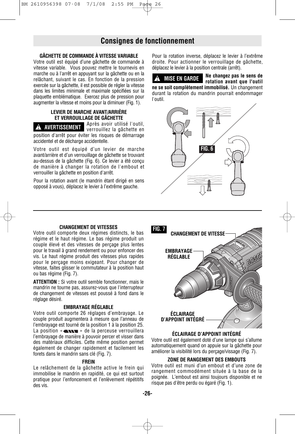 Consignes de fonctionnement | Bosch 37614 User Manual | Page 26 / 52