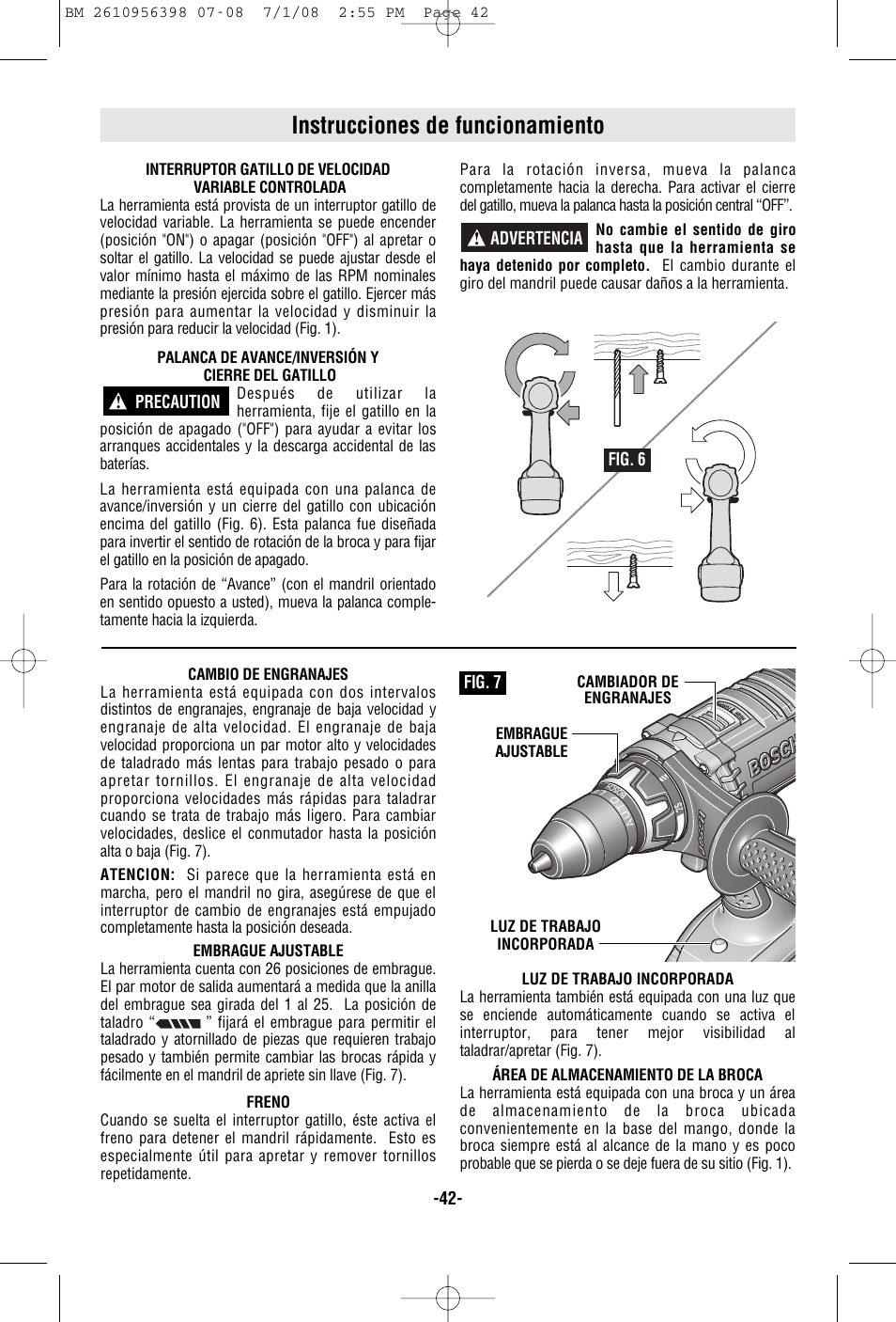 Instrucciones de funcionamiento | Bosch 37614 User Manual | Page 42 / 52