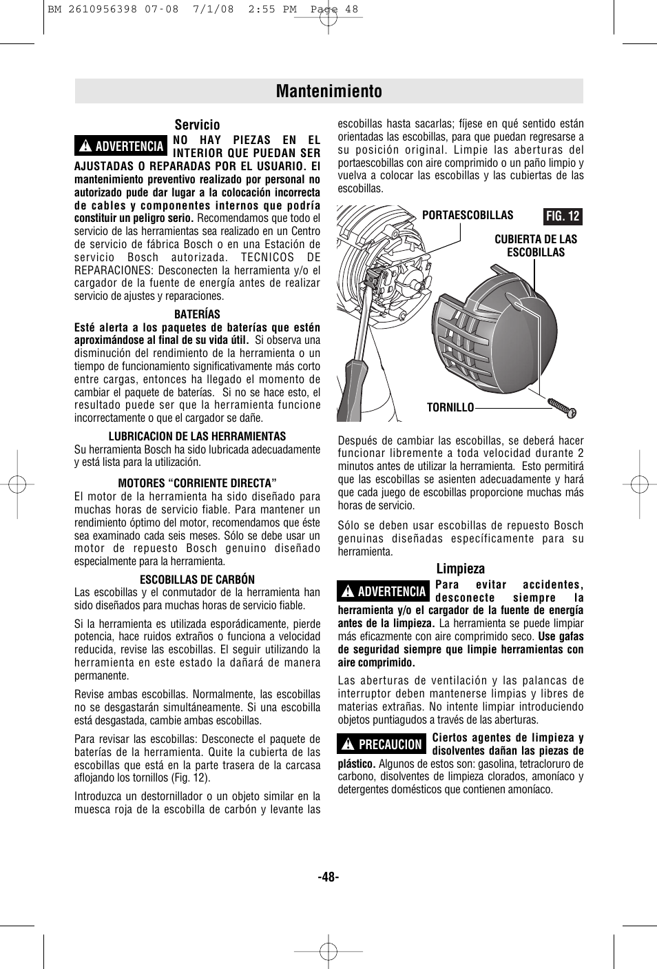 Mantenimiento | Bosch 37614 User Manual | Page 48 / 52