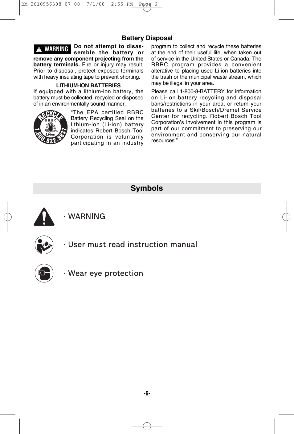 Symbols | Bosch 37614 User Manual | Page 6 / 52