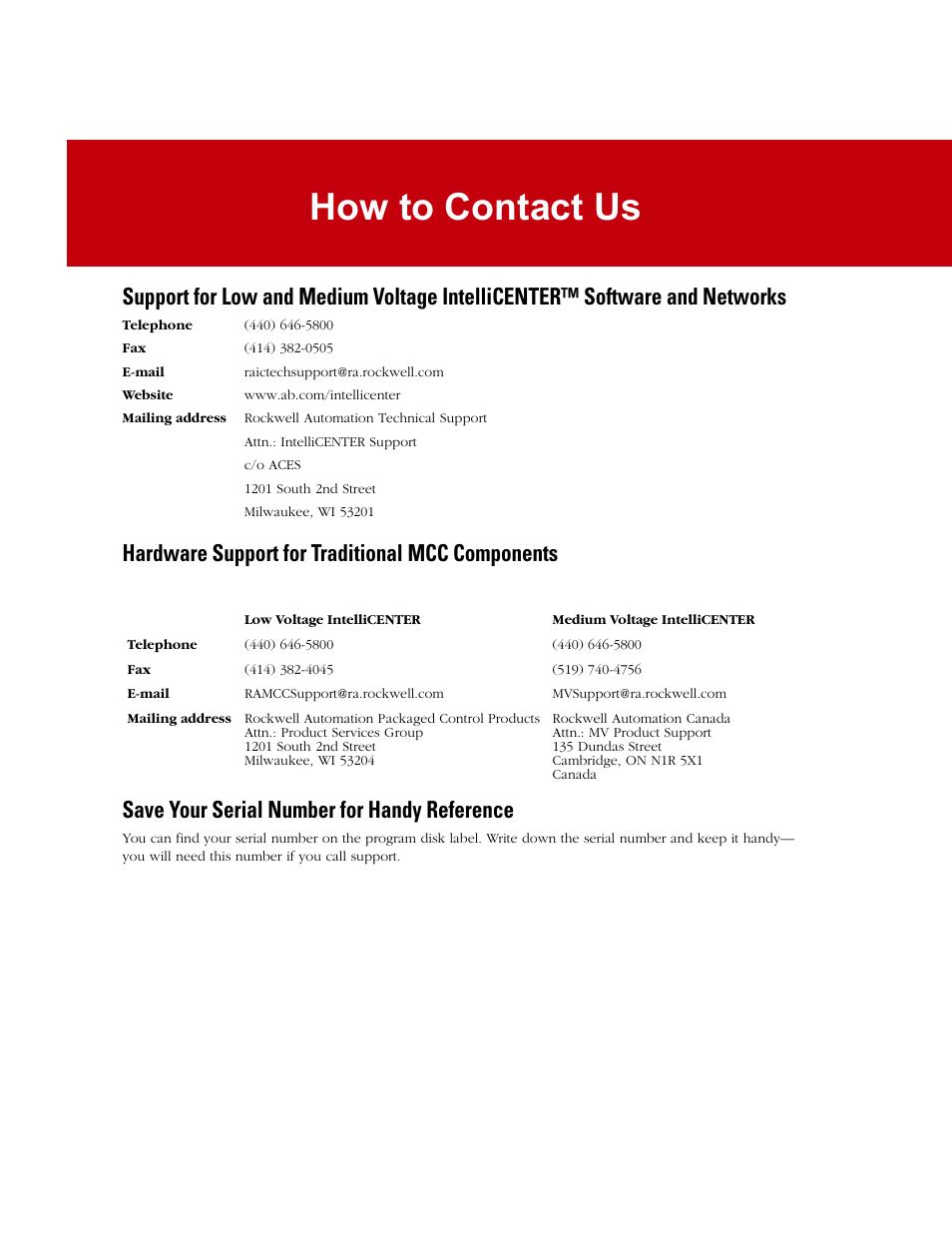 Rockwell Automation 2100 IntelliCENTER How to Contact Us Card User Manual | 2 pages