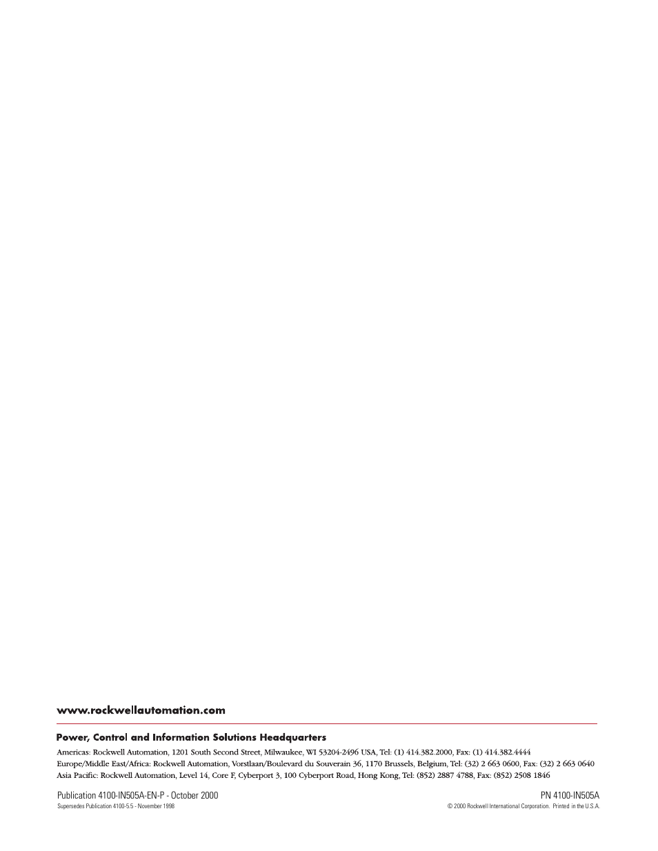 Back cover | Rockwell Automation 4100-ESRS ESRS - Encoder Signal Reference Simulator Manual User Manual | Page 37 / 37