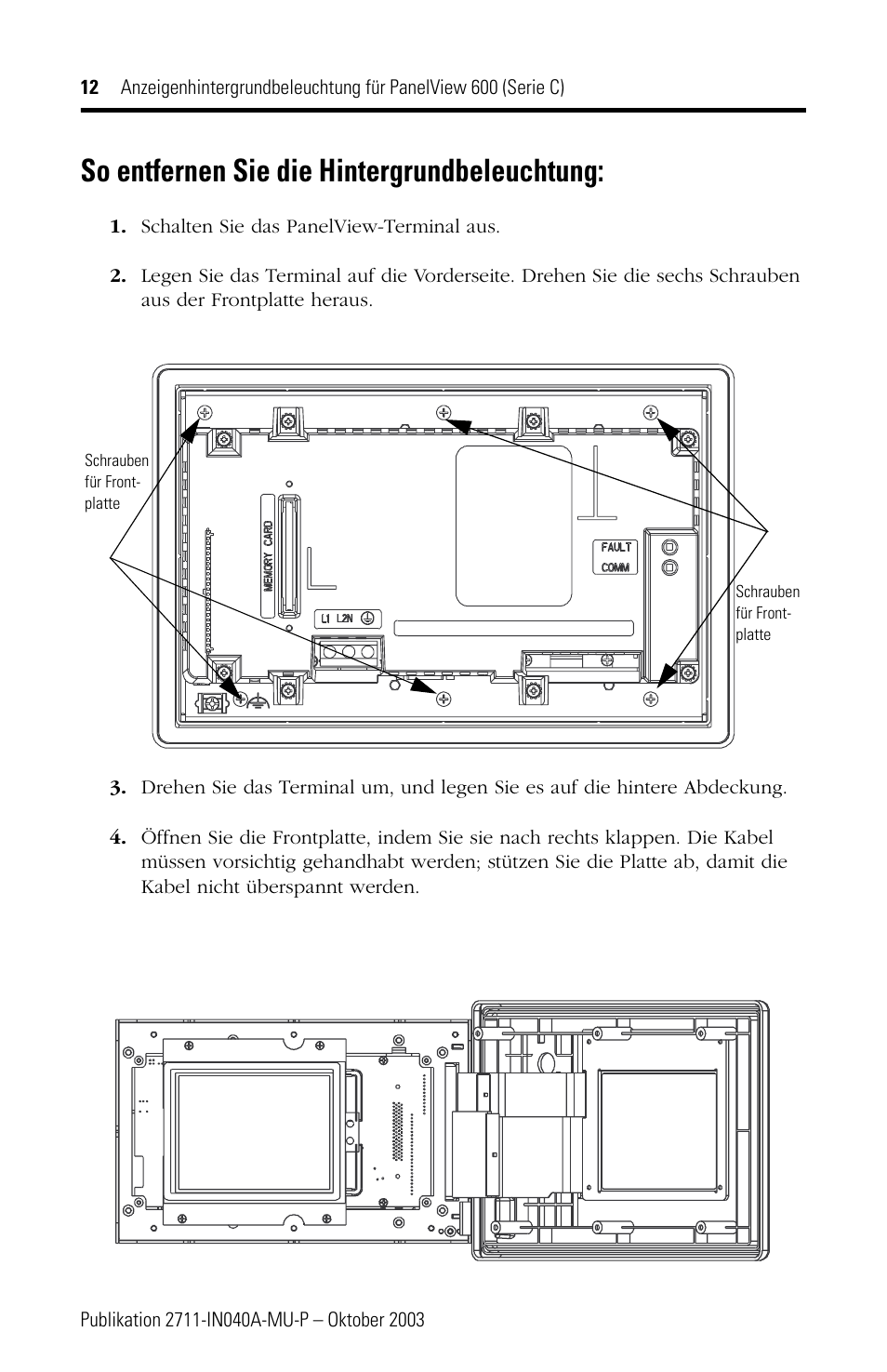 So entfernen sie die hintergrundbeleuchtung | Rockwell Automation 2711-NL5 Display Backlight for PanelView 600 (Series C) User Manual | Page 12 / 28