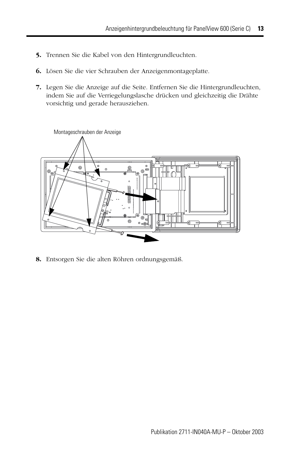 Rockwell Automation 2711-NL5 Display Backlight for PanelView 600 (Series C) User Manual | Page 13 / 28
