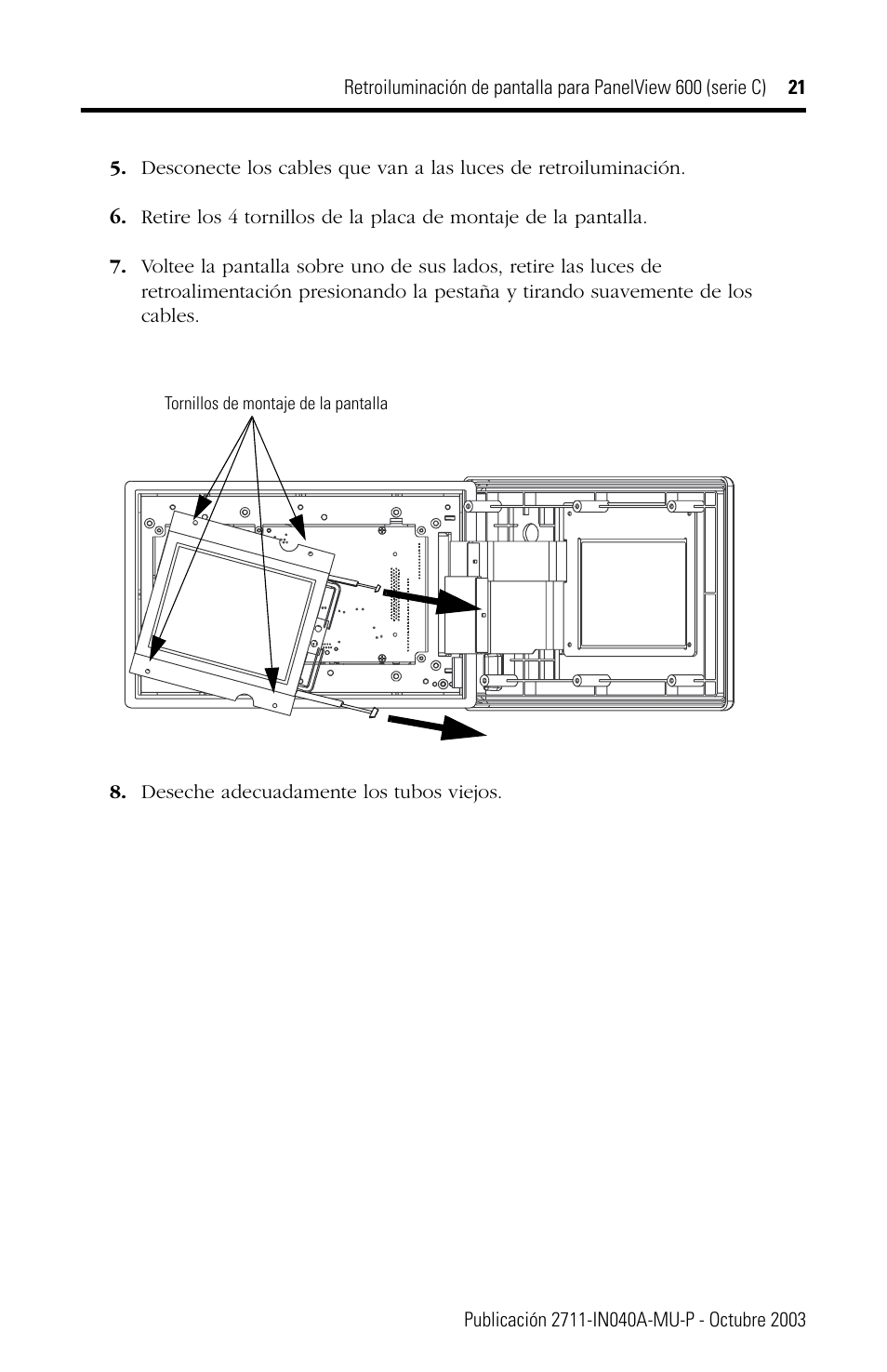 Rockwell Automation 2711-NL5 Display Backlight for PanelView 600 (Series C) User Manual | Page 21 / 28