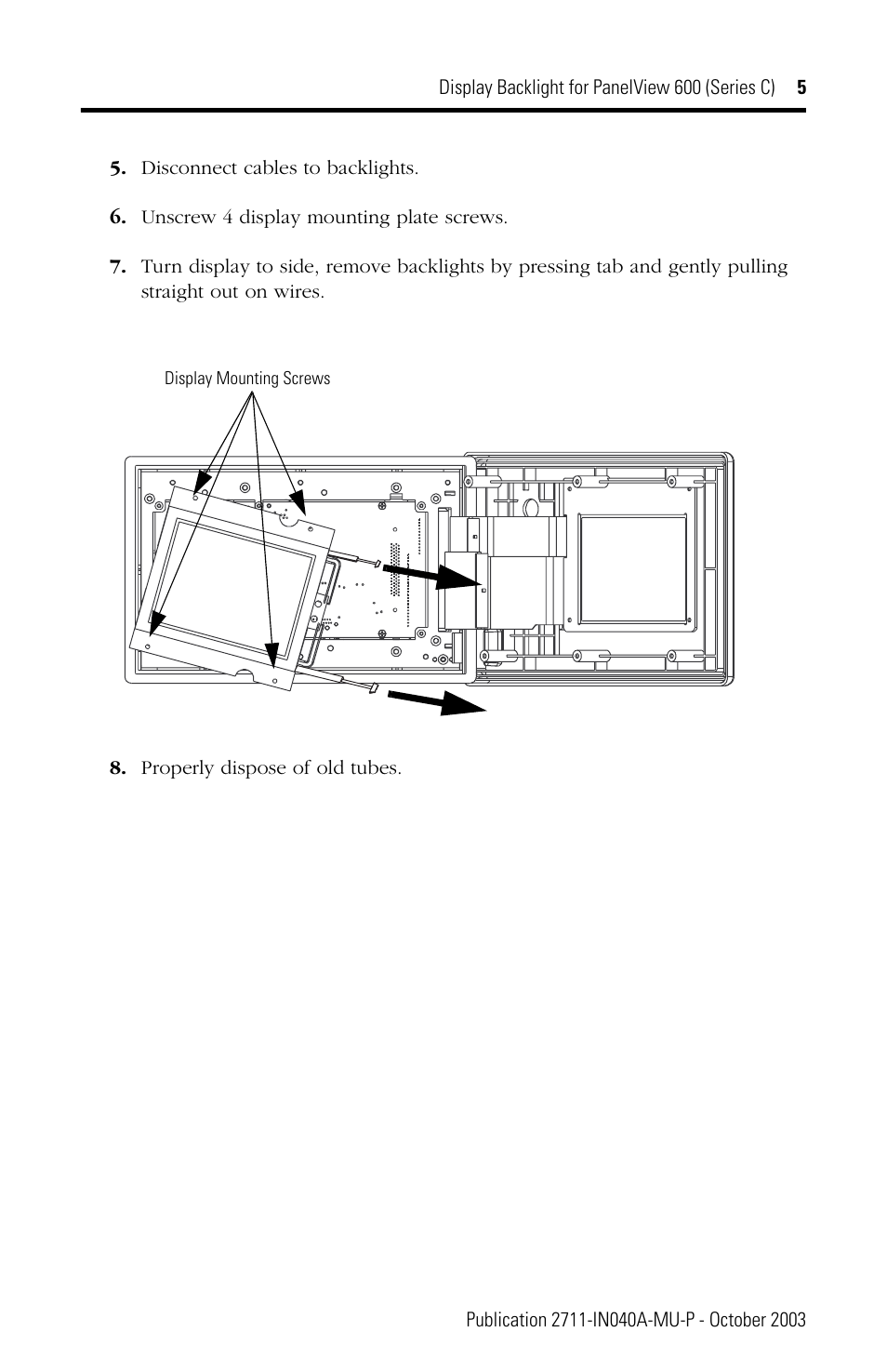 Rockwell Automation 2711-NL5 Display Backlight for PanelView 600 (Series C) User Manual | Page 5 / 28