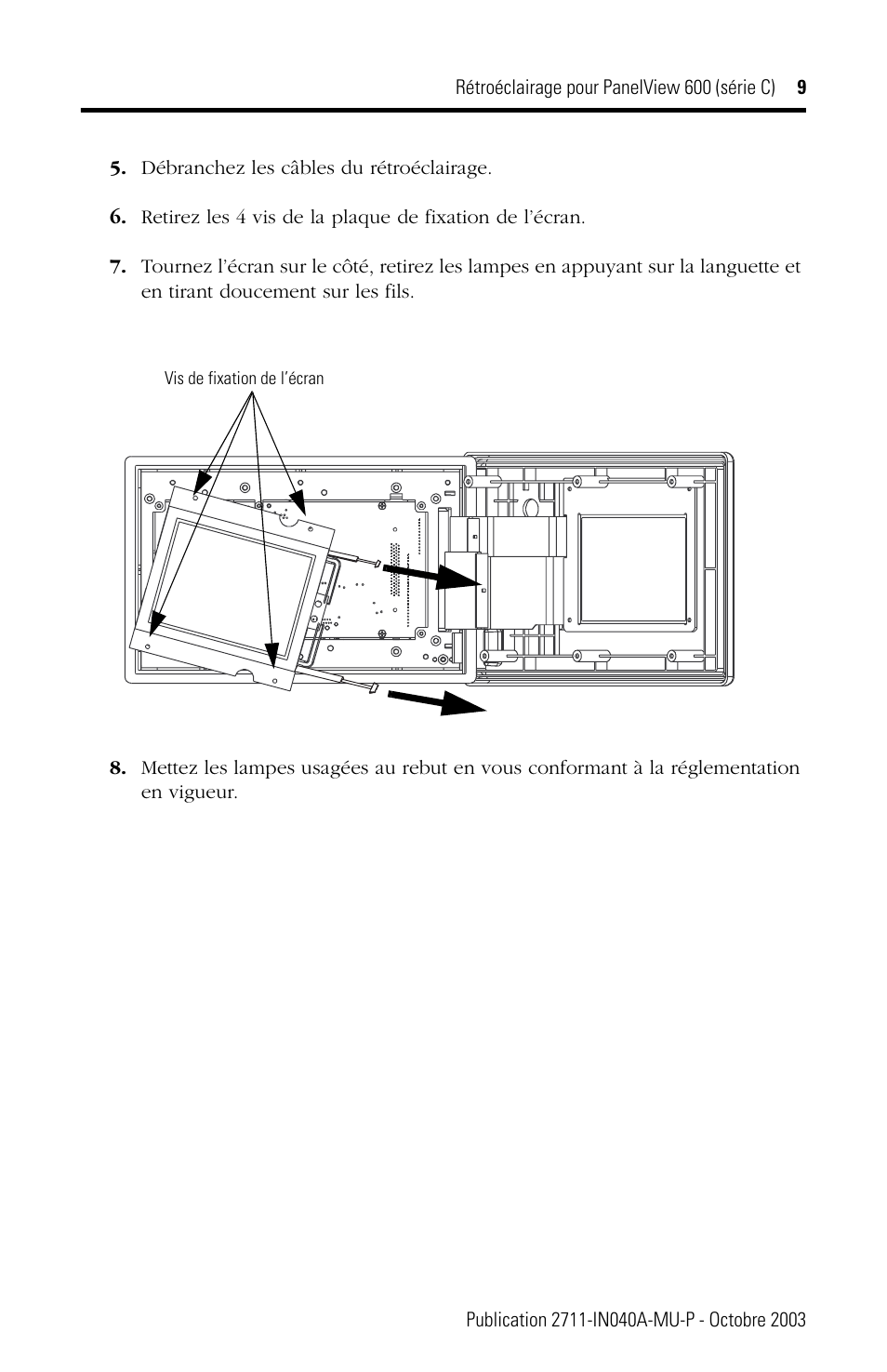 Rockwell Automation 2711-NL5 Display Backlight for PanelView 600 (Series C) User Manual | Page 9 / 28